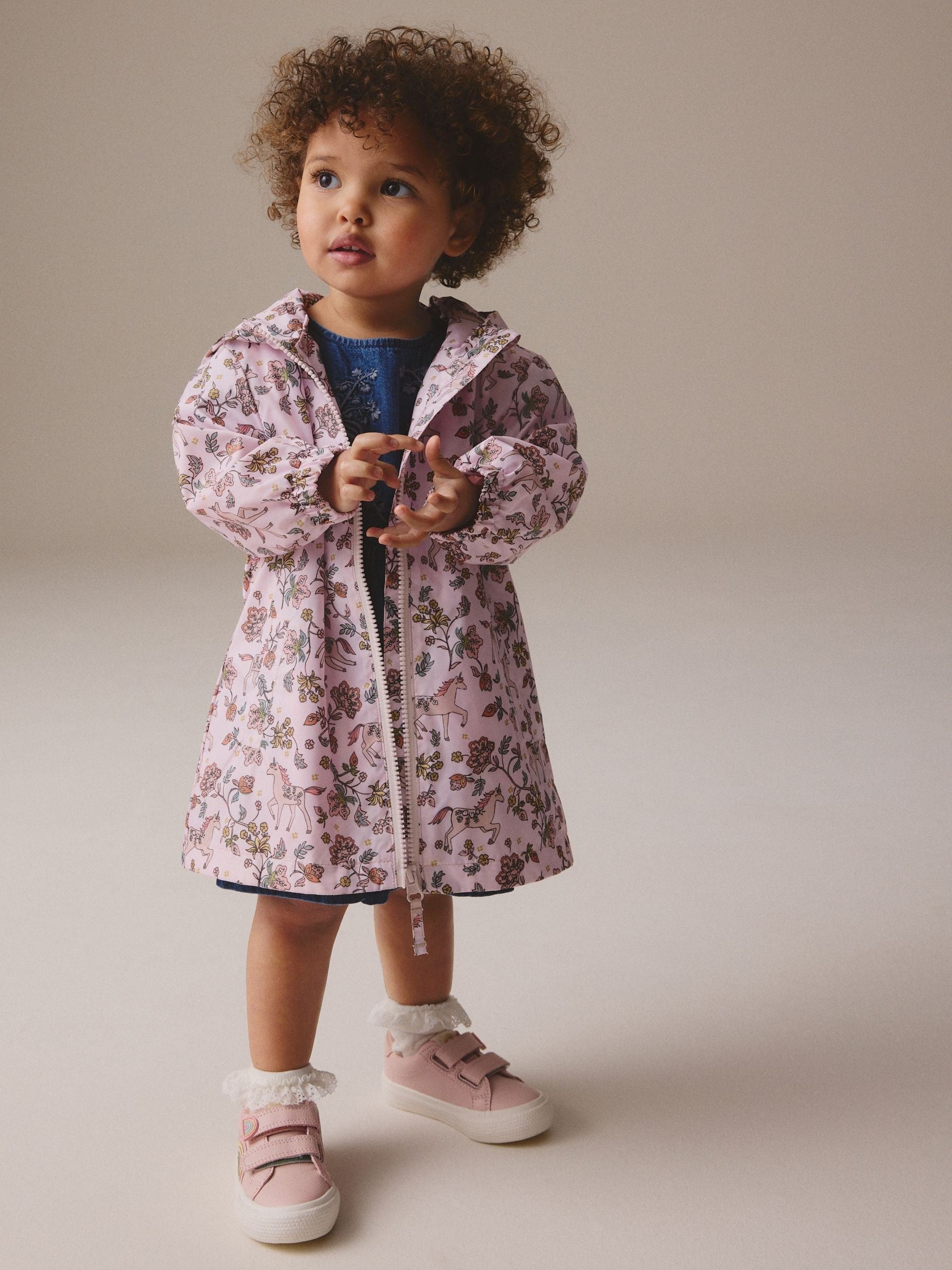 Pink Floral Unicorn Shower Resistant Cagoule Jacket (3mths-7yrs)