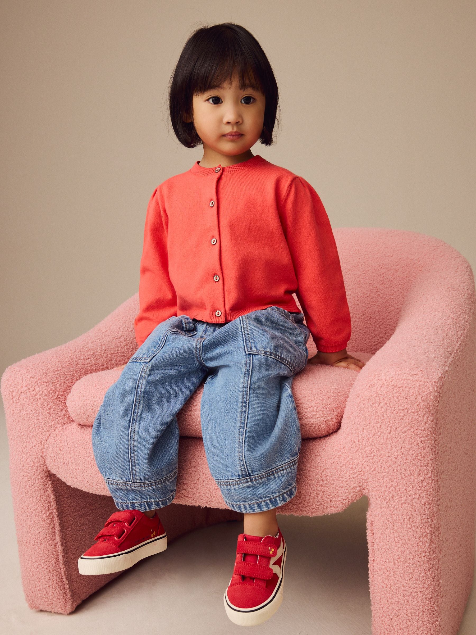 Red Pleated Sleeve Cardigan (3mths-10yrs)