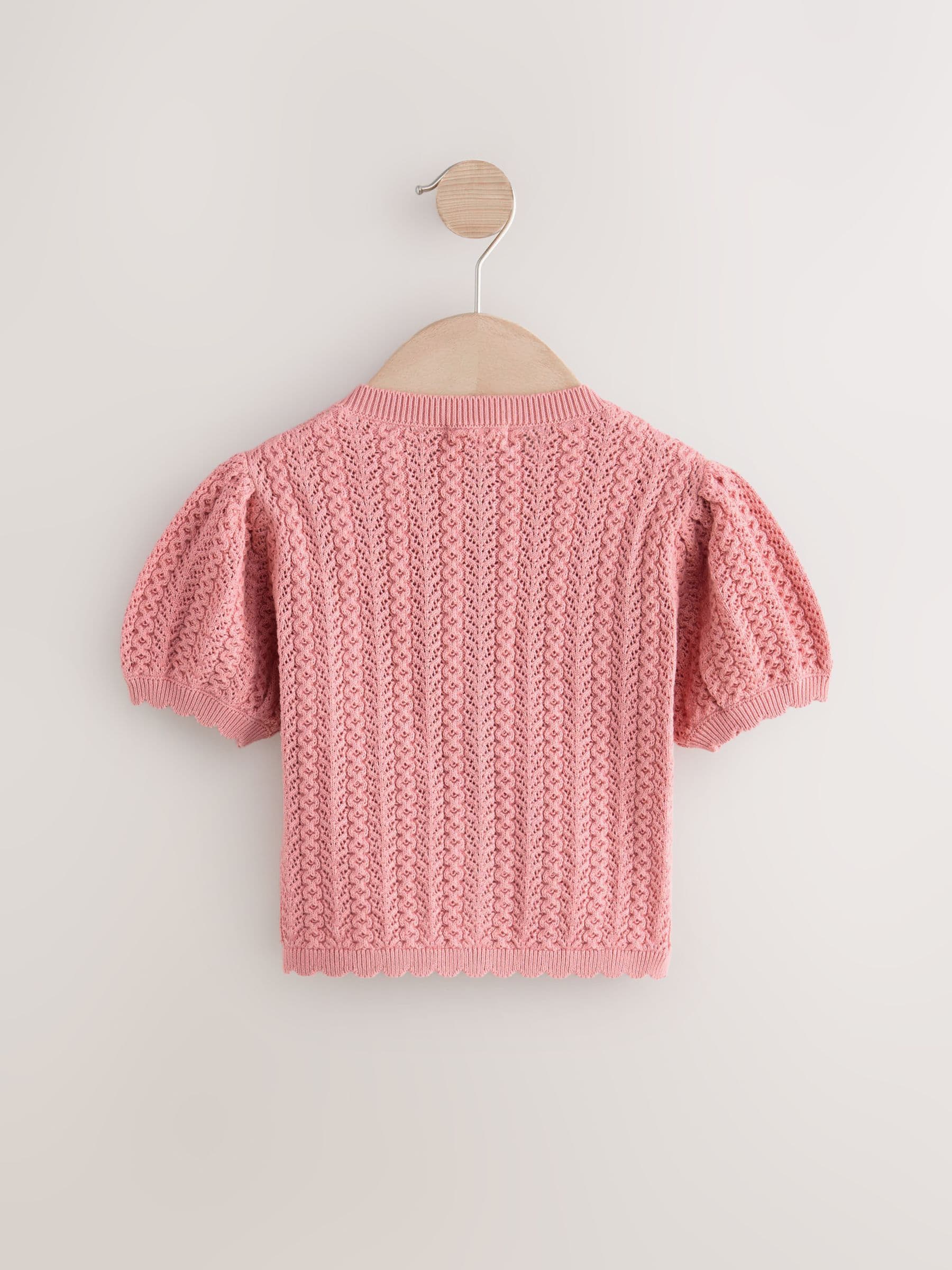Pink 100% Cotton Pointelle Knitted Cardigan (3mths-7yrs)
