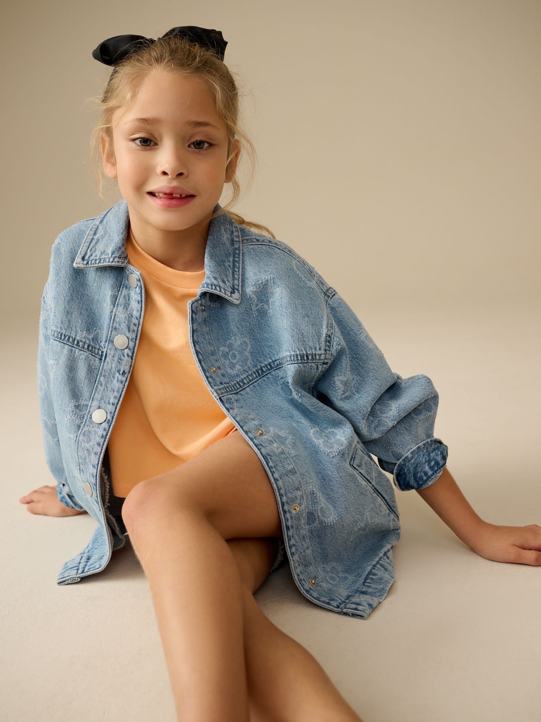 Mid Wash Denim 100% Cotton Tufted Shacket (3-16yrs)