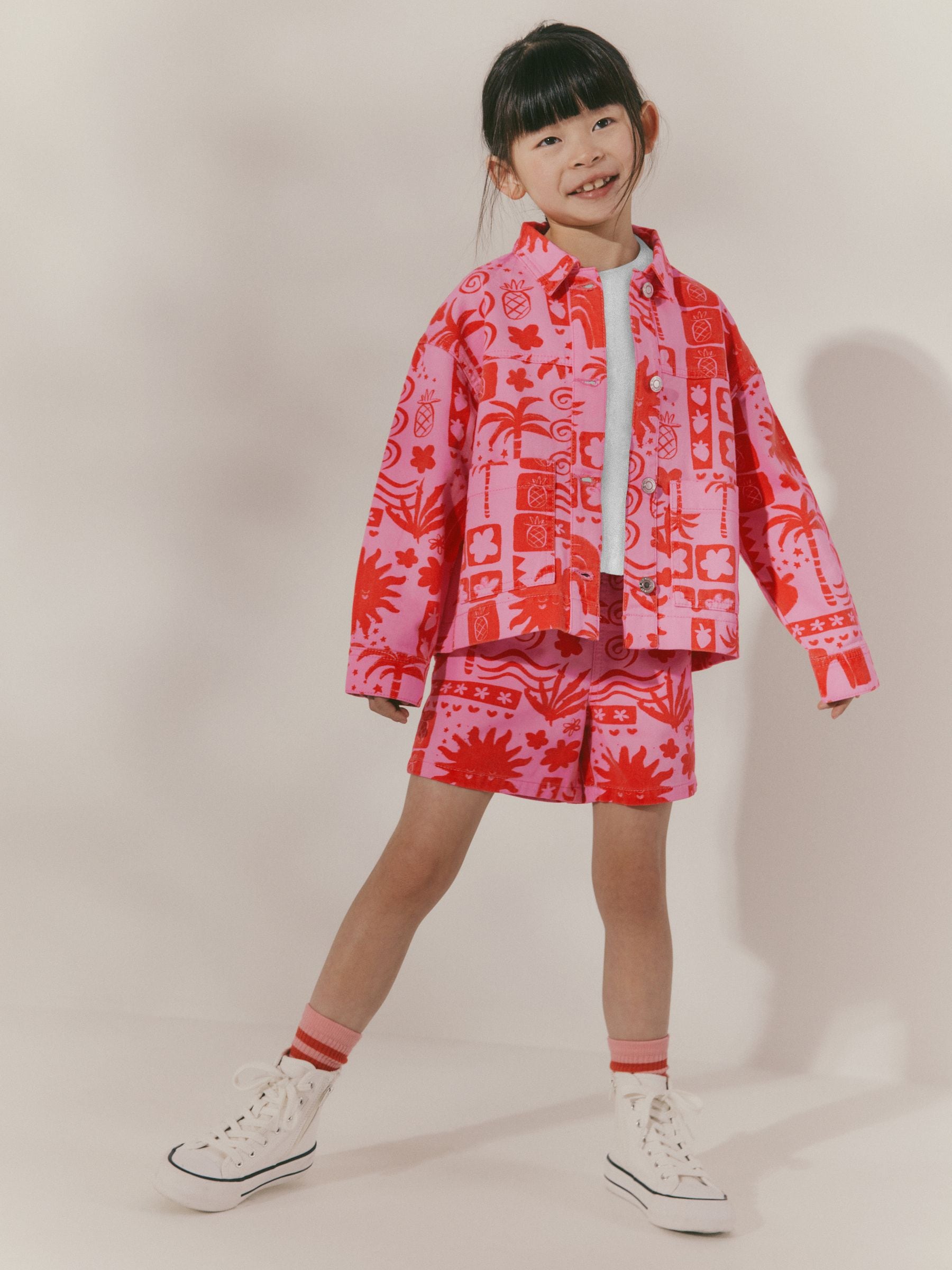 Pink/Red AOP Shacket and Shorts Set (3-16yrs)