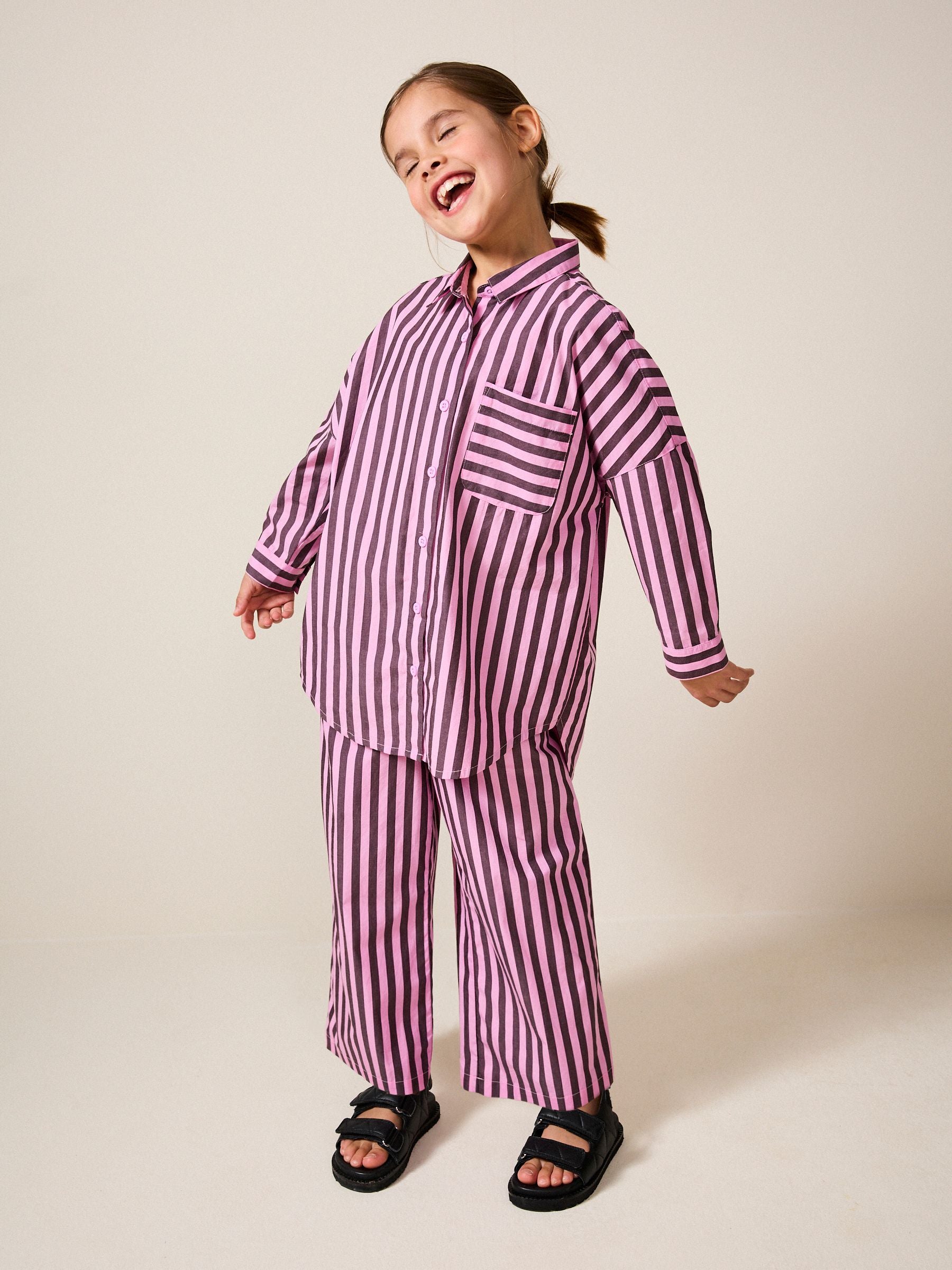 Pink and Chocolate 100% Cotton Stripe 100% Cotton Shirt and Trousers Set (3-16yrs)