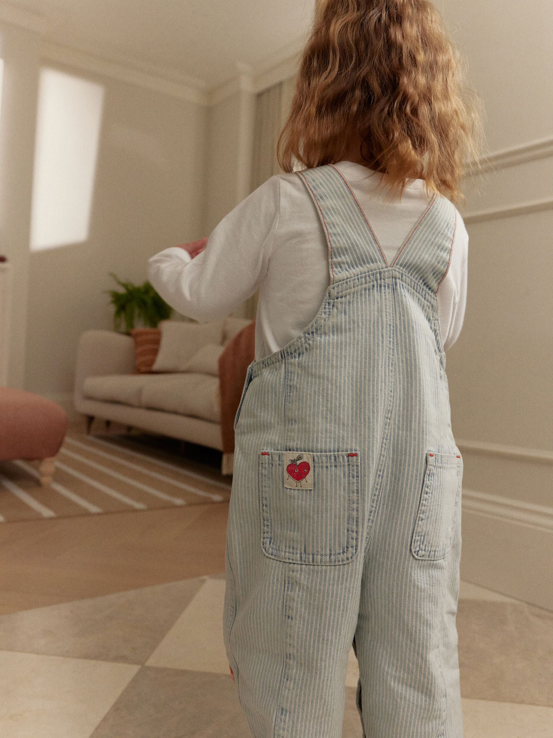 Stripe Strawberry Embroidered 100% Cotton Dungarees (3mths-7yrs)