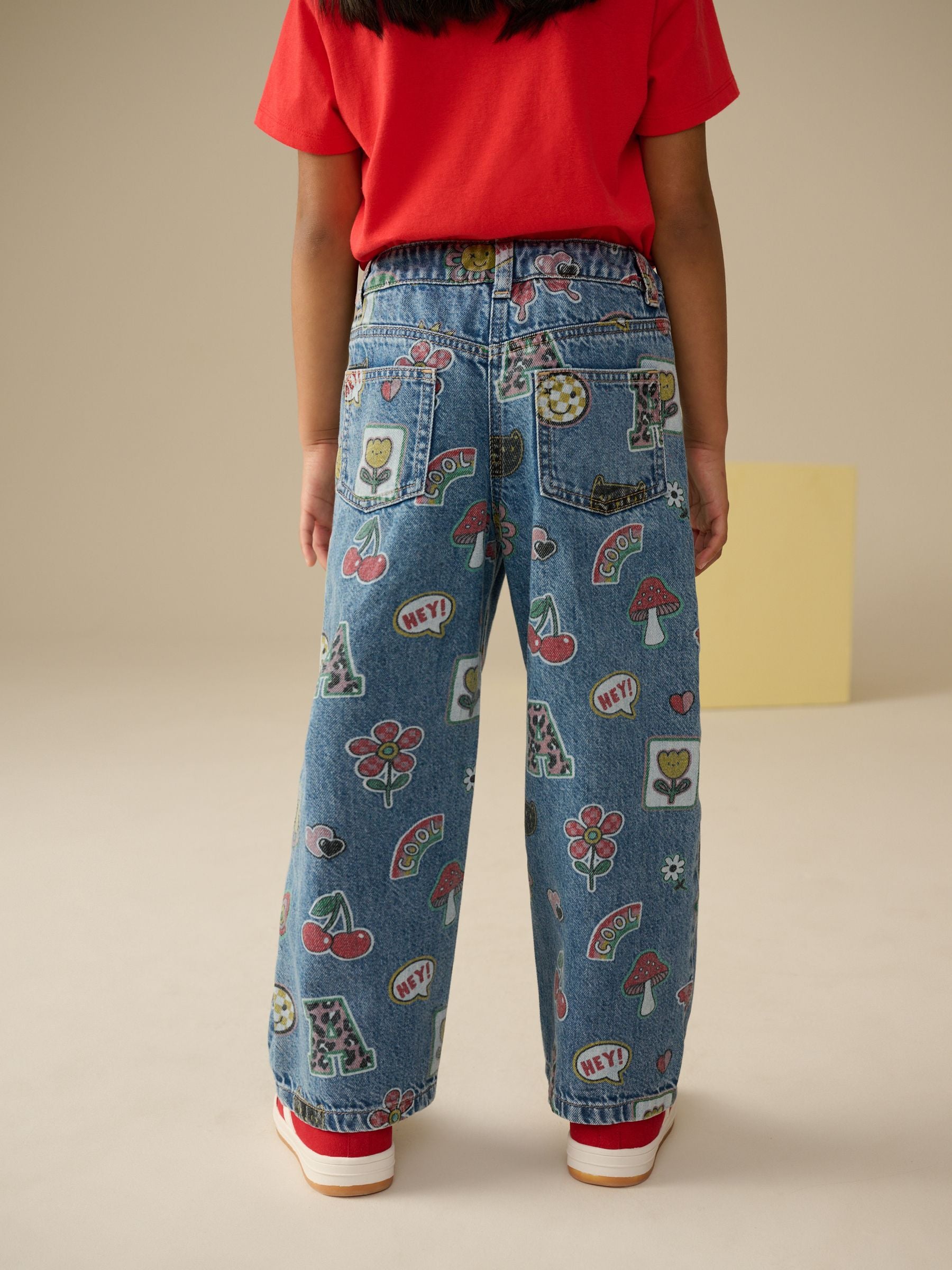 Mid Blue Printed Wide Leg Jeans (3-16yrs)