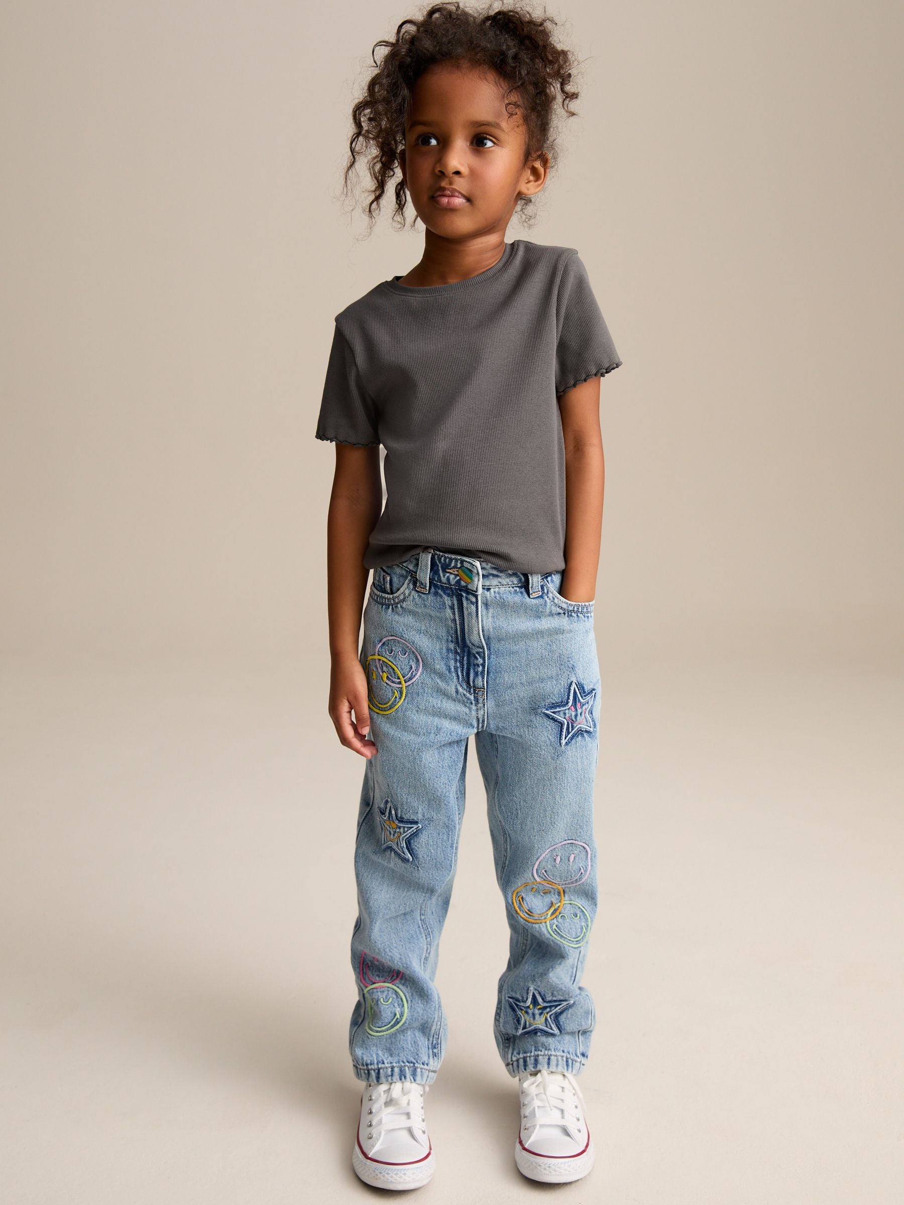 Mid Blue SmileyWorld® 100% Cotton Mom Jeans (3-16yrs)