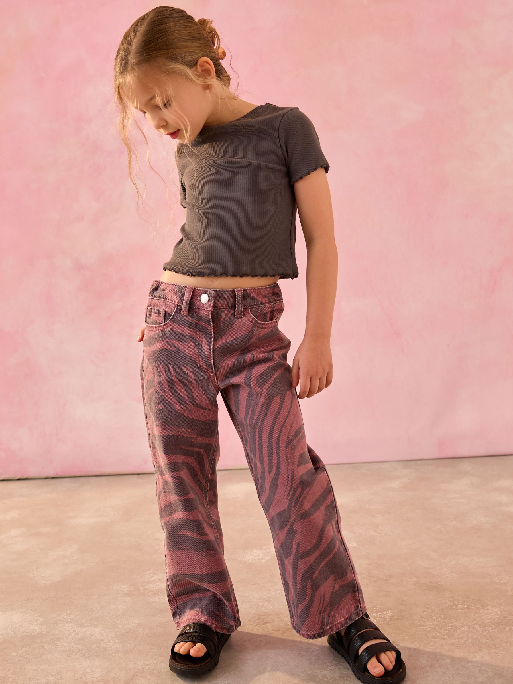 Berry Zebra Print Wide Leg Jeans (3-16yrs)