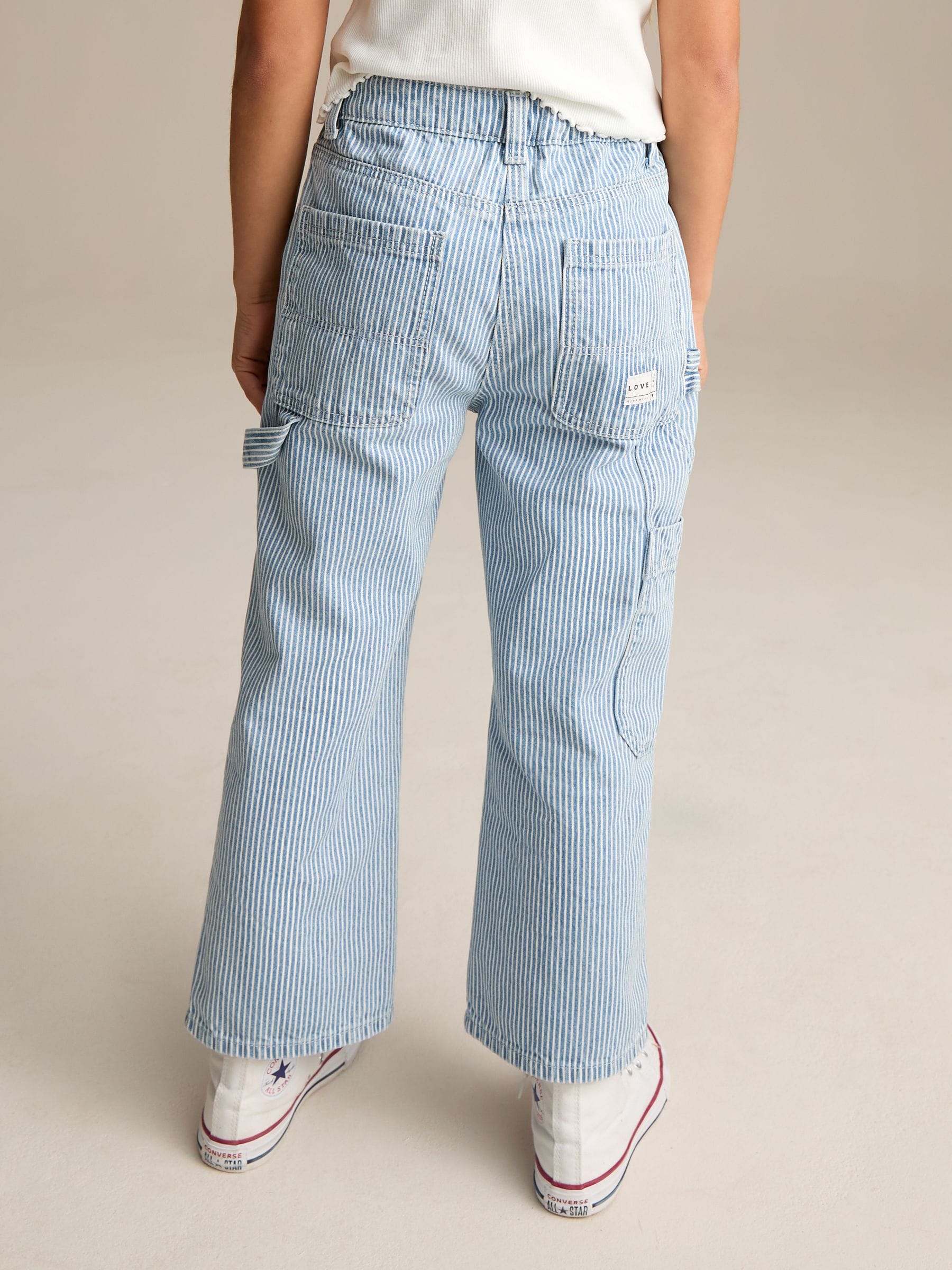 Blue Denim 100% Cotton Straight Leg Stripe Jeans (3-16yrs)