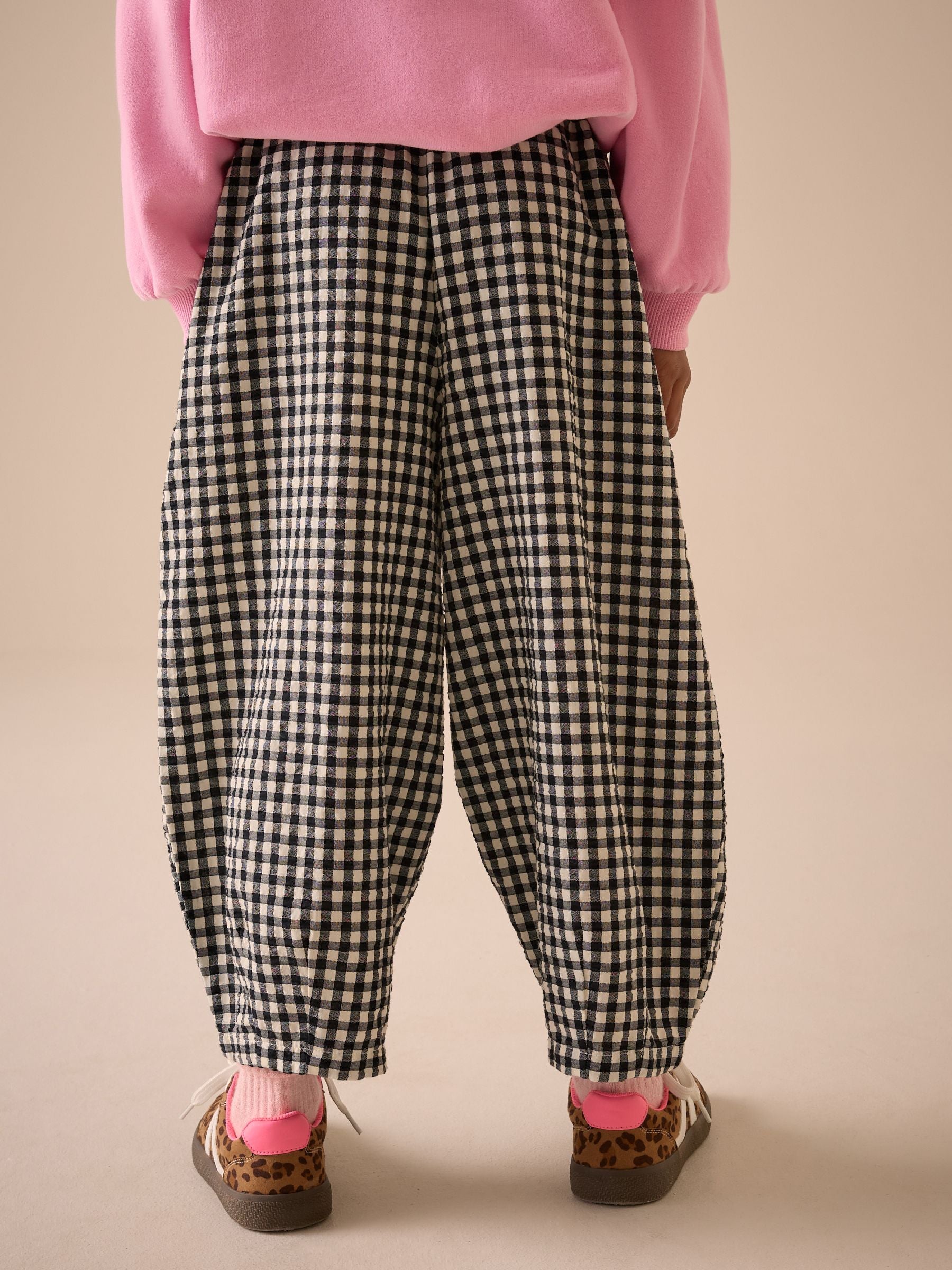 Black & White Gingham Barrel Leg Trousers (3-16yrs)
