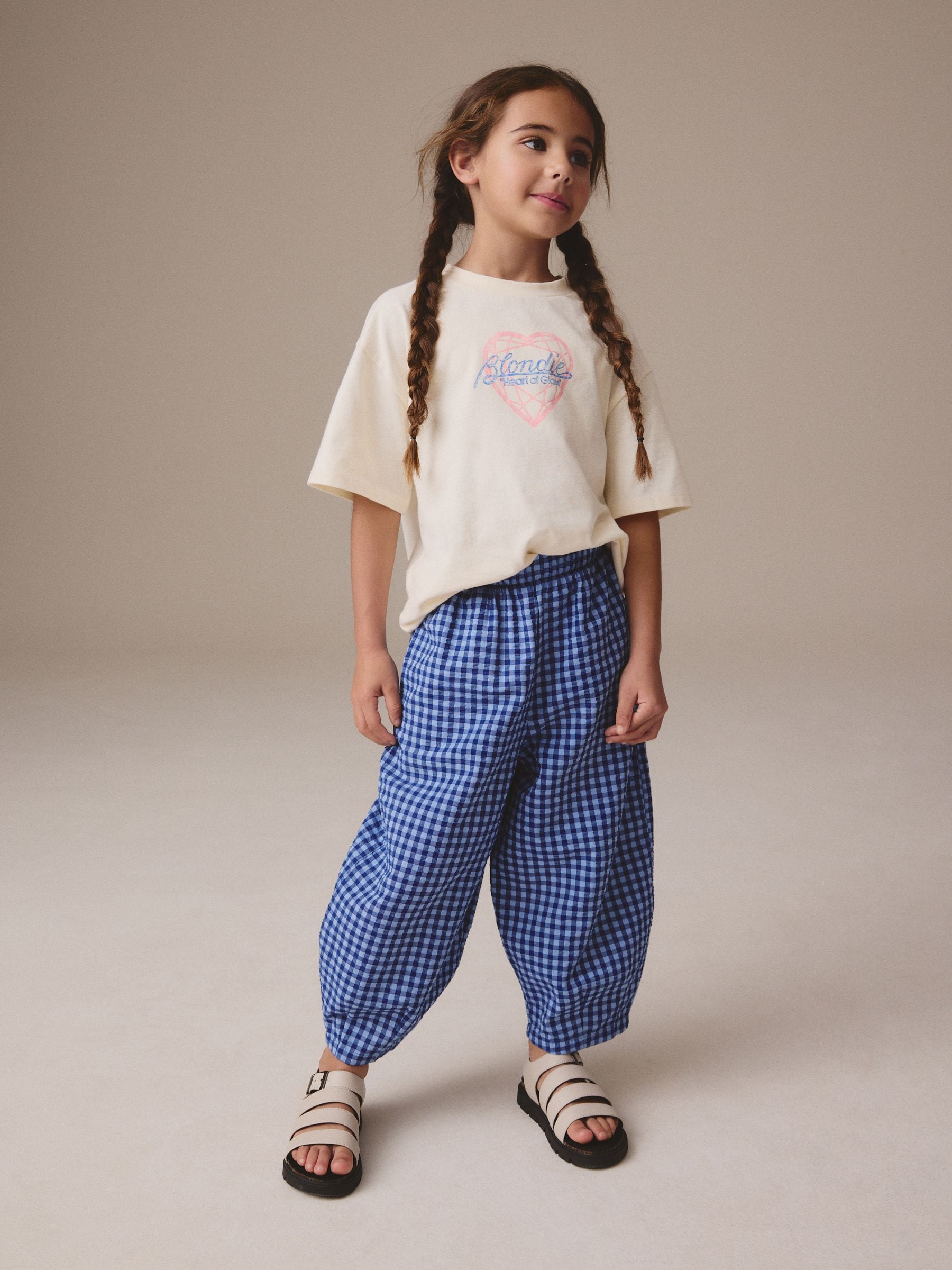 Blue Gingham Barrel Leg Trousers (3-16yrs)