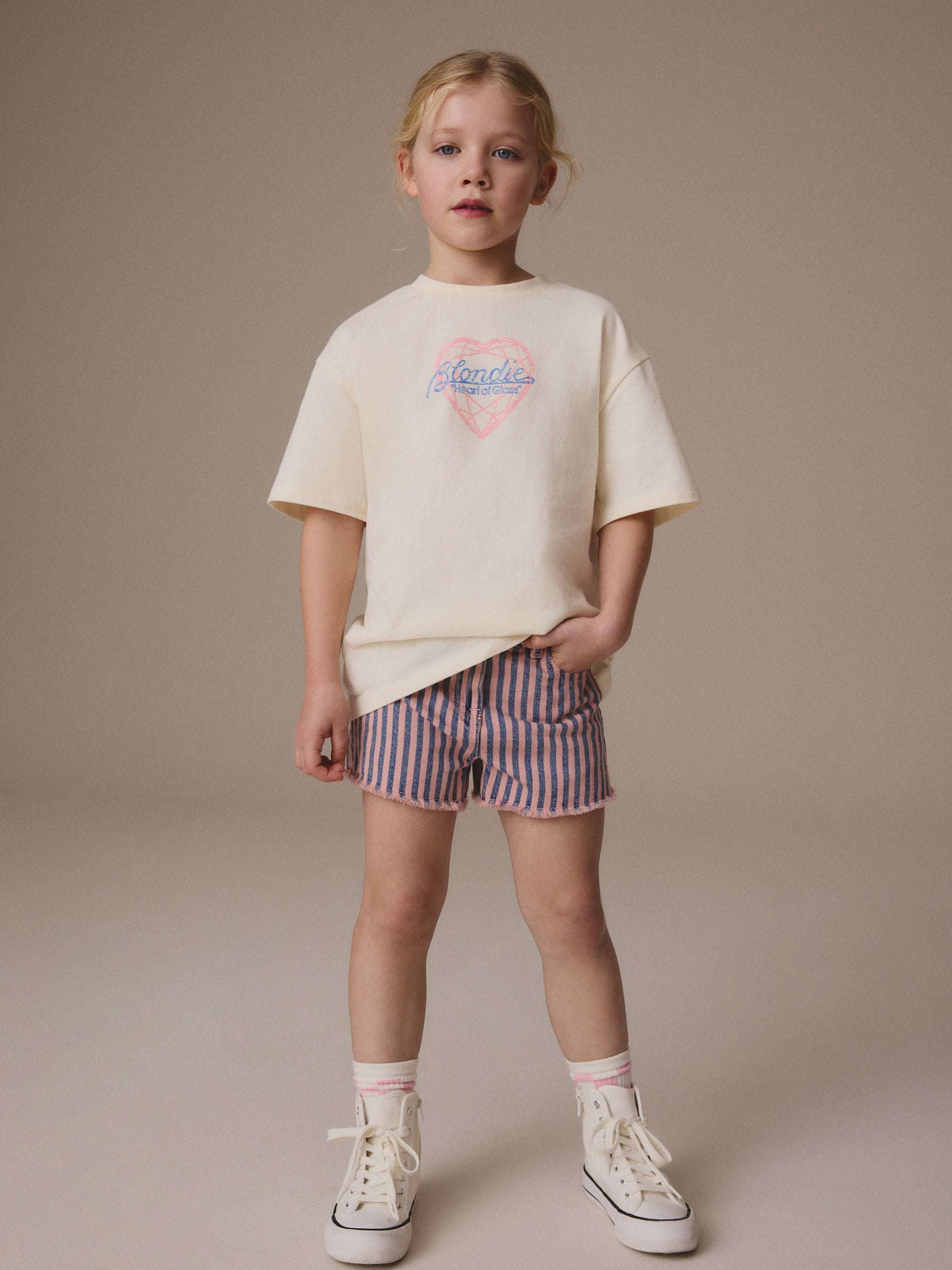 Pink/Blue Regular Length Frayed Edge Denim Shorts (3-16yrs)