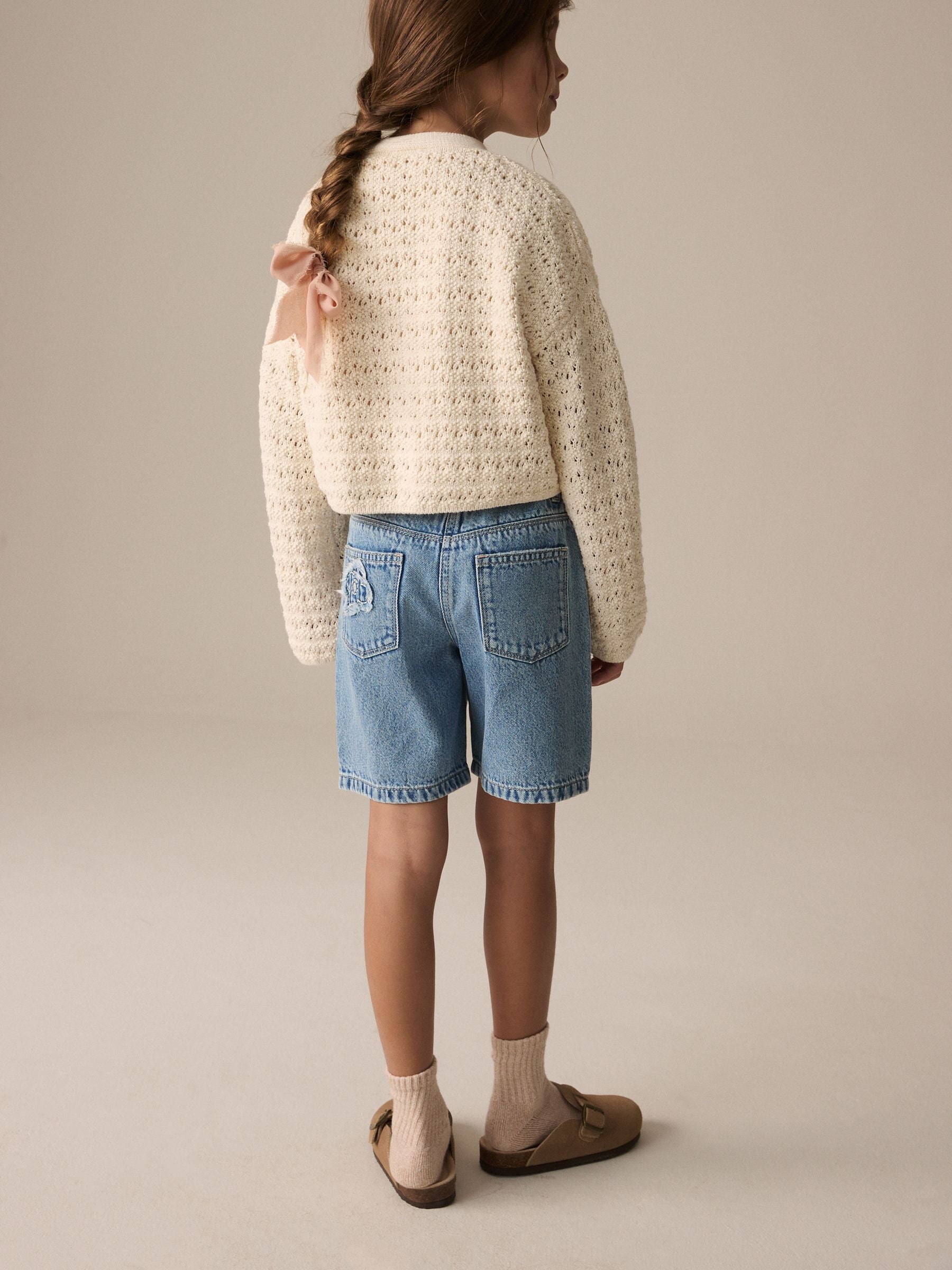 Denim 100% Cotton Denim Knitted Flower Shorts (3-16yrs)