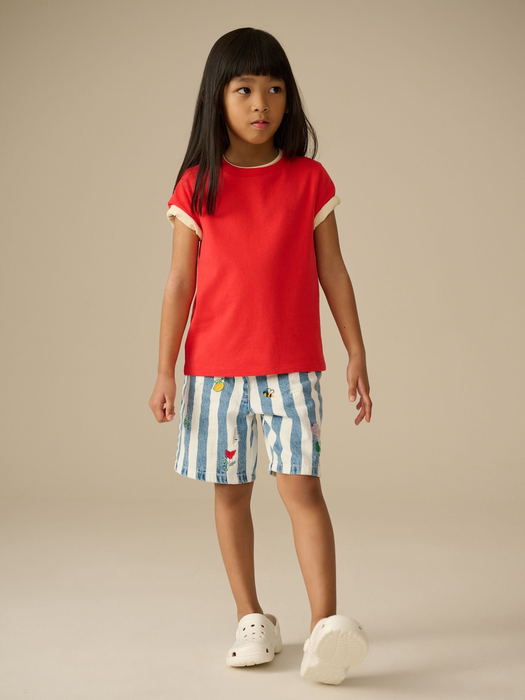 Blue/White 100% Cotton Stripe Denim Shorts (3-16yrs)