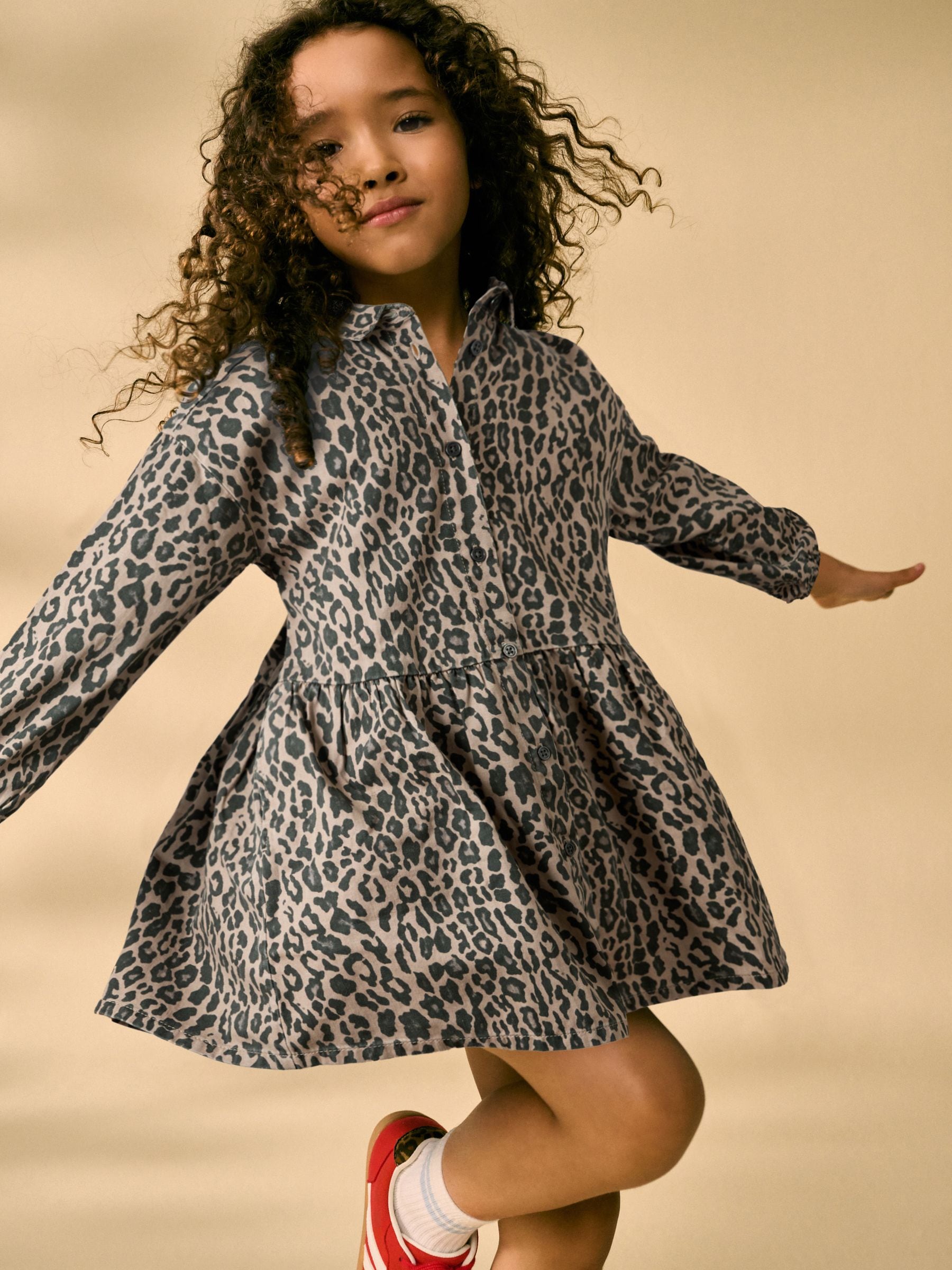 Animal Print Denim Shirt Dress (3-16yrs)