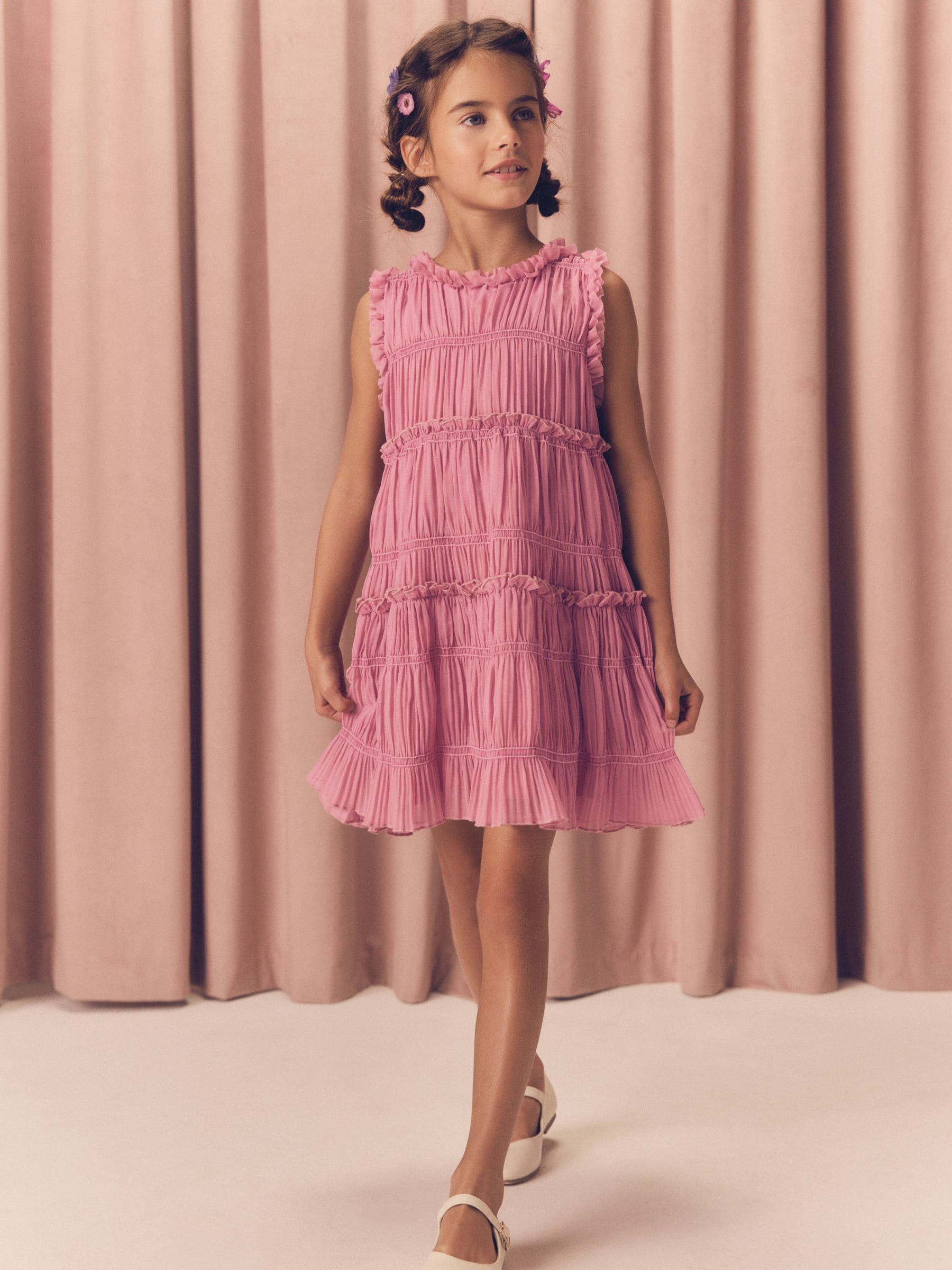 Pink Shirred Ruffle Party Dress (3-16yrs)