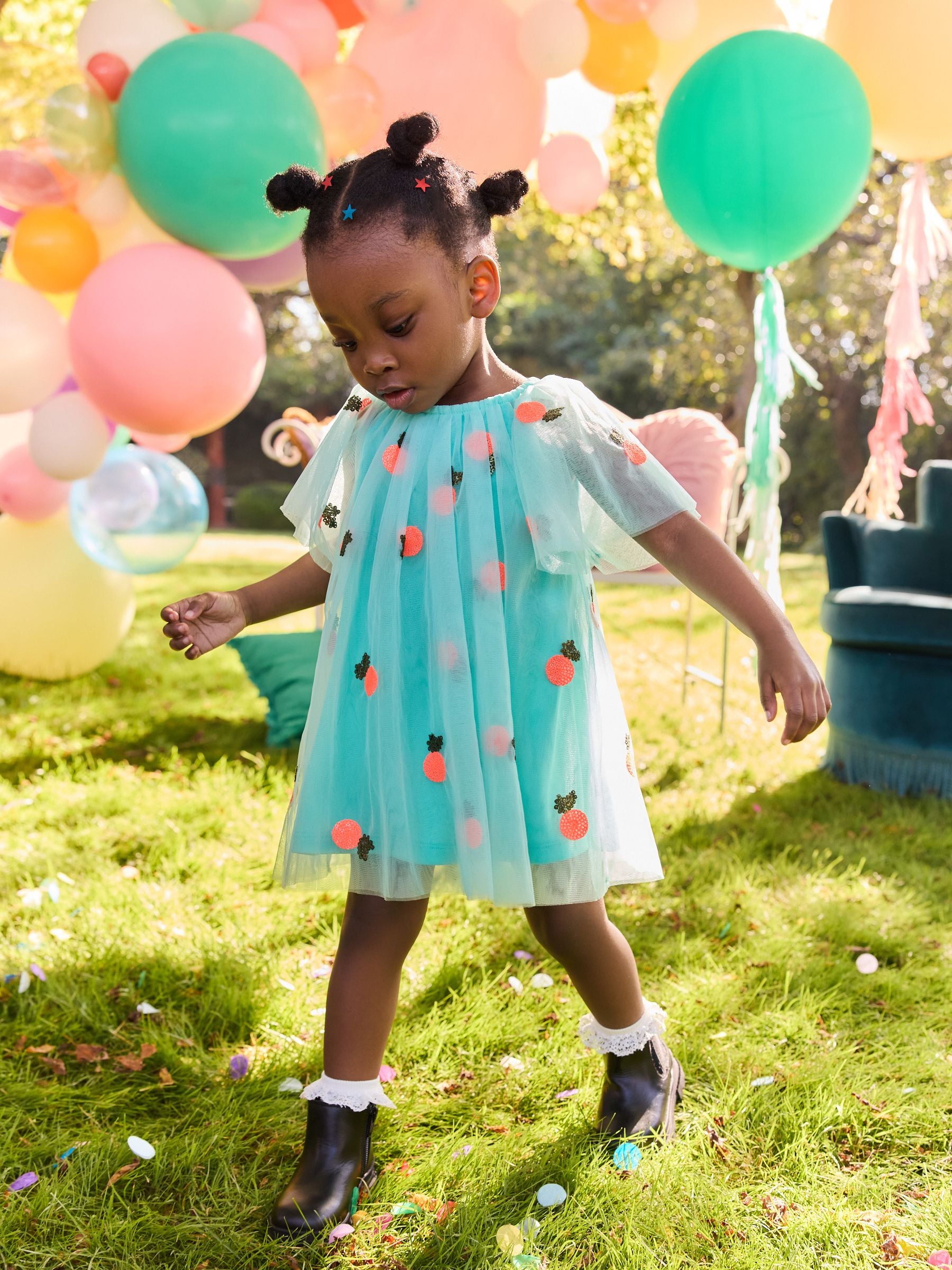 Aqua Blue Sequin Mesh Dress (3mths-8yrs)