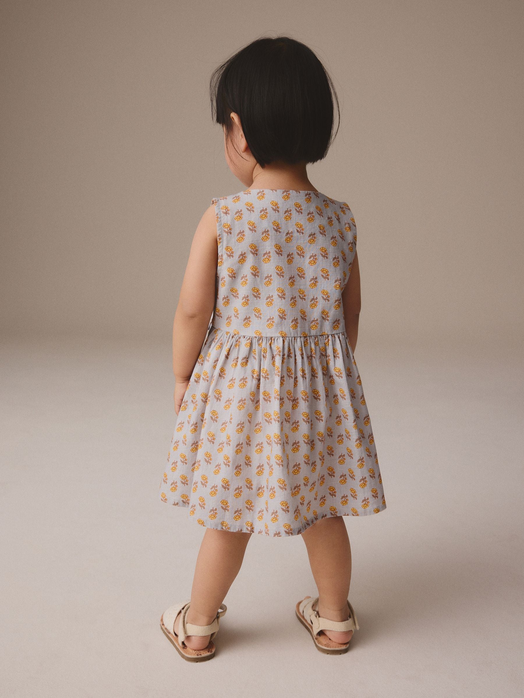 Blue Woodblock Sleeveless Peplum Summer Dress (3mths-8yrs)