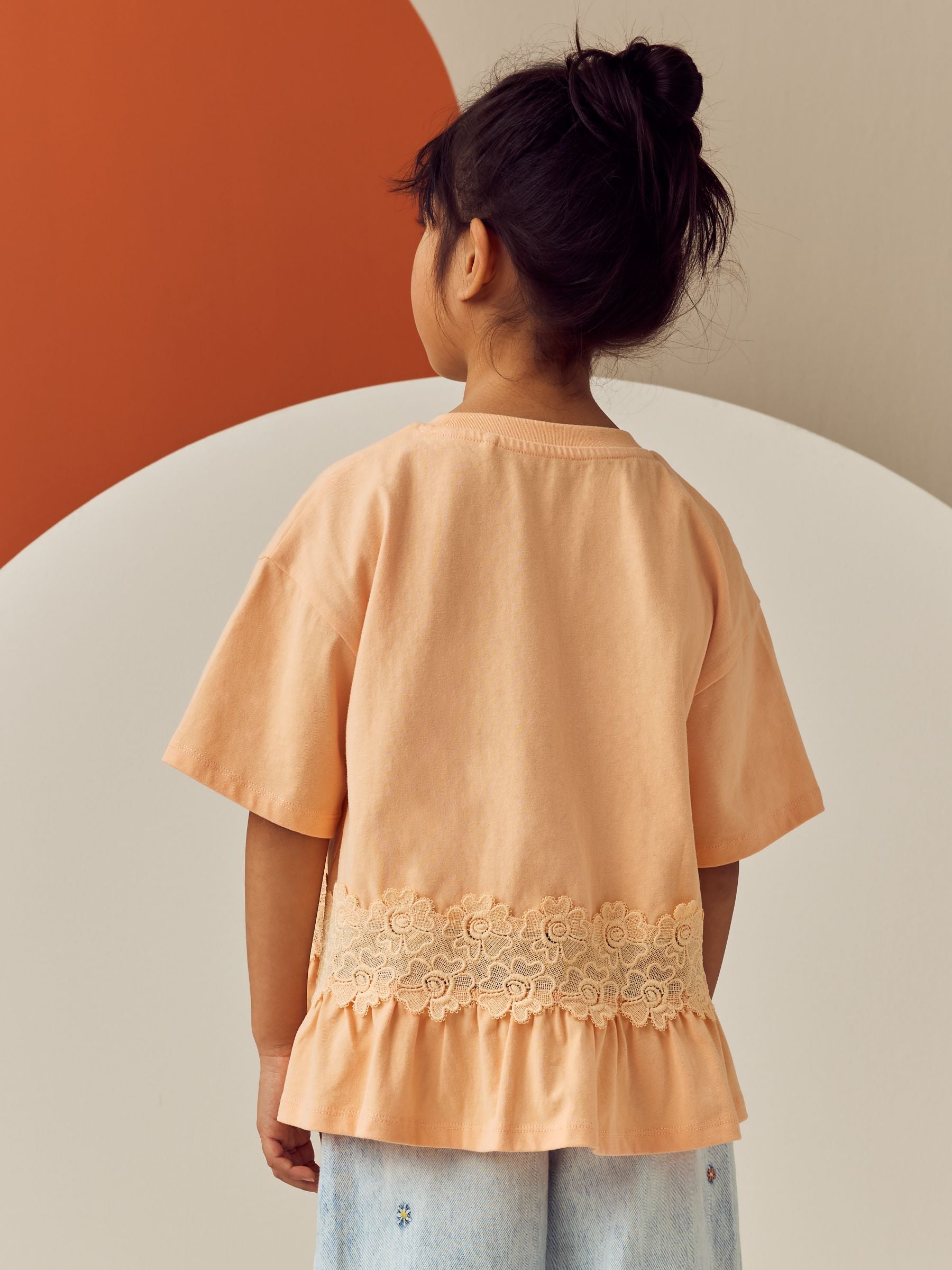 Orange Lace Frill Hem T-Shirt (3-16yrs)