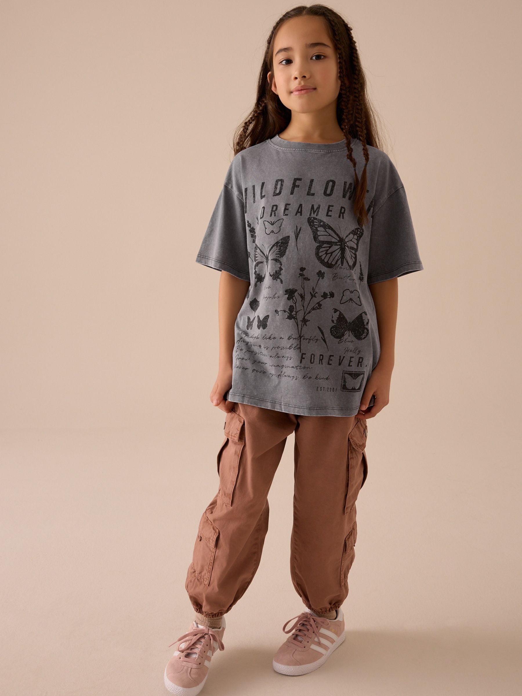 Charcoal Grey Oversized Graphic Print T-Shirt (3-16yrs)