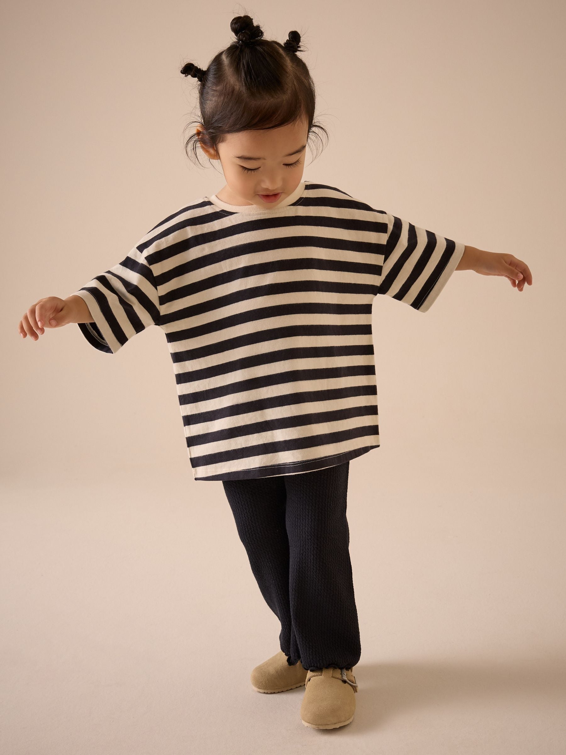 Black & White Stripe Girls Short Sleeve T-Shirt (3mths-7yrs)