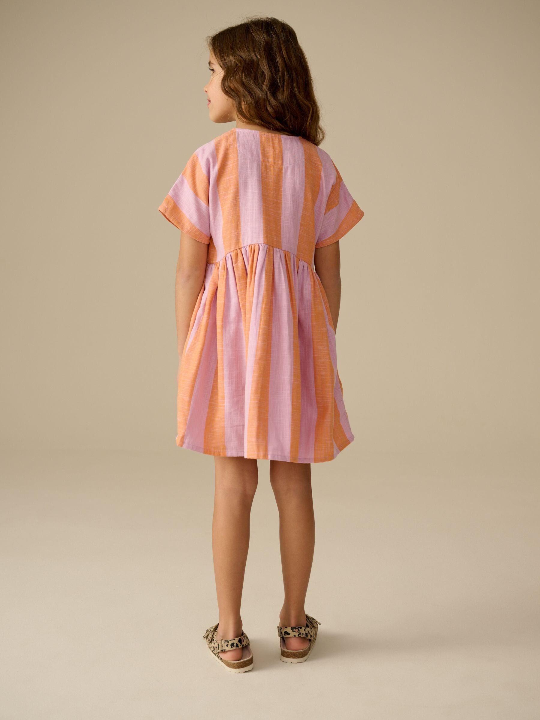 Orange/Pink Stripe Button Dress (3-16yrs)