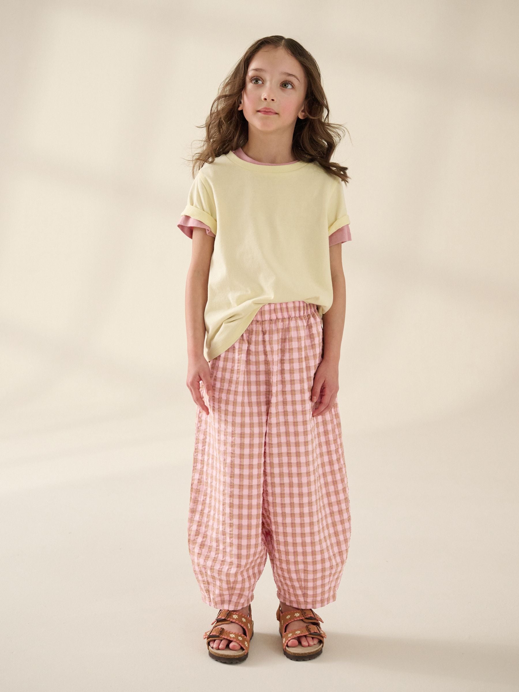 Pink Check Barrel Leg Trousers (3-16yrs)
