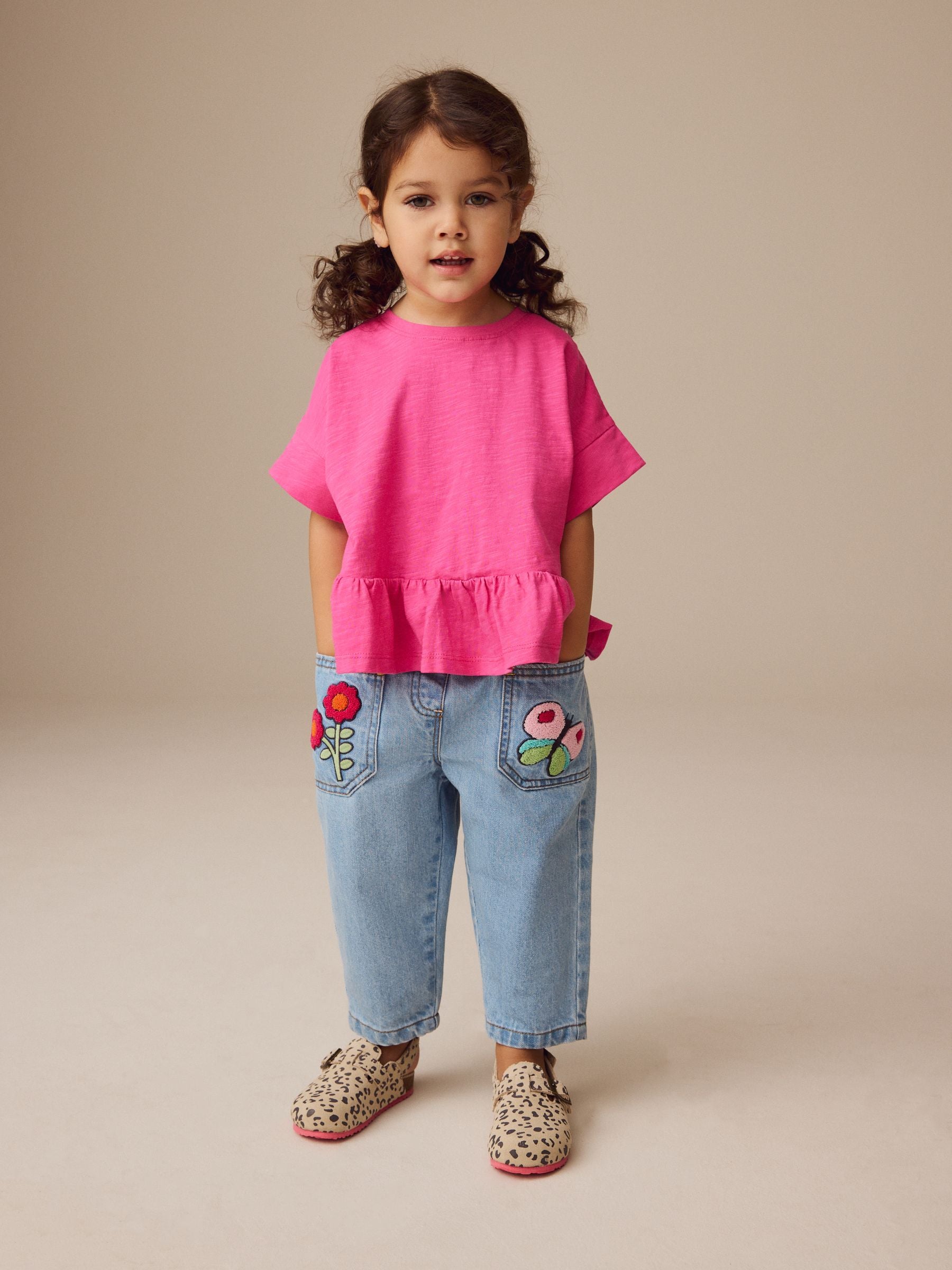 Pink 100% Cotton Short Sleeve Peplum T-Shirt (3mths-7yrs)