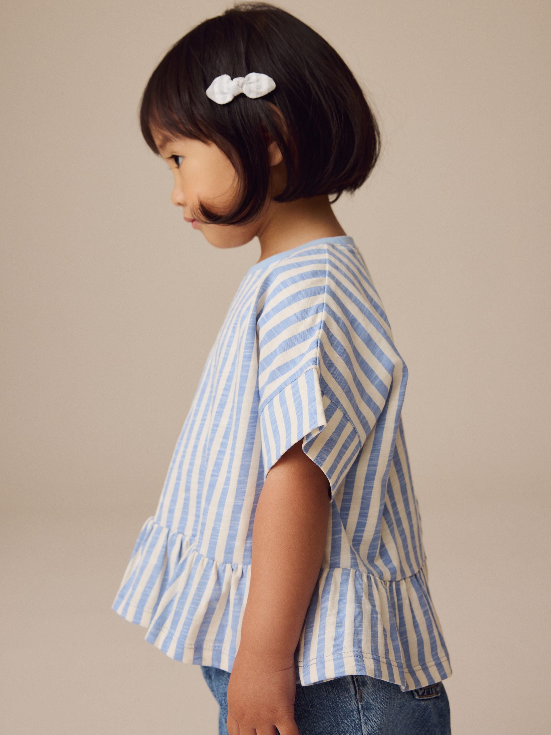 Blue Stripe 100% Cotton Short Sleeve Peplum T-Shirt (3mths-7yrs)