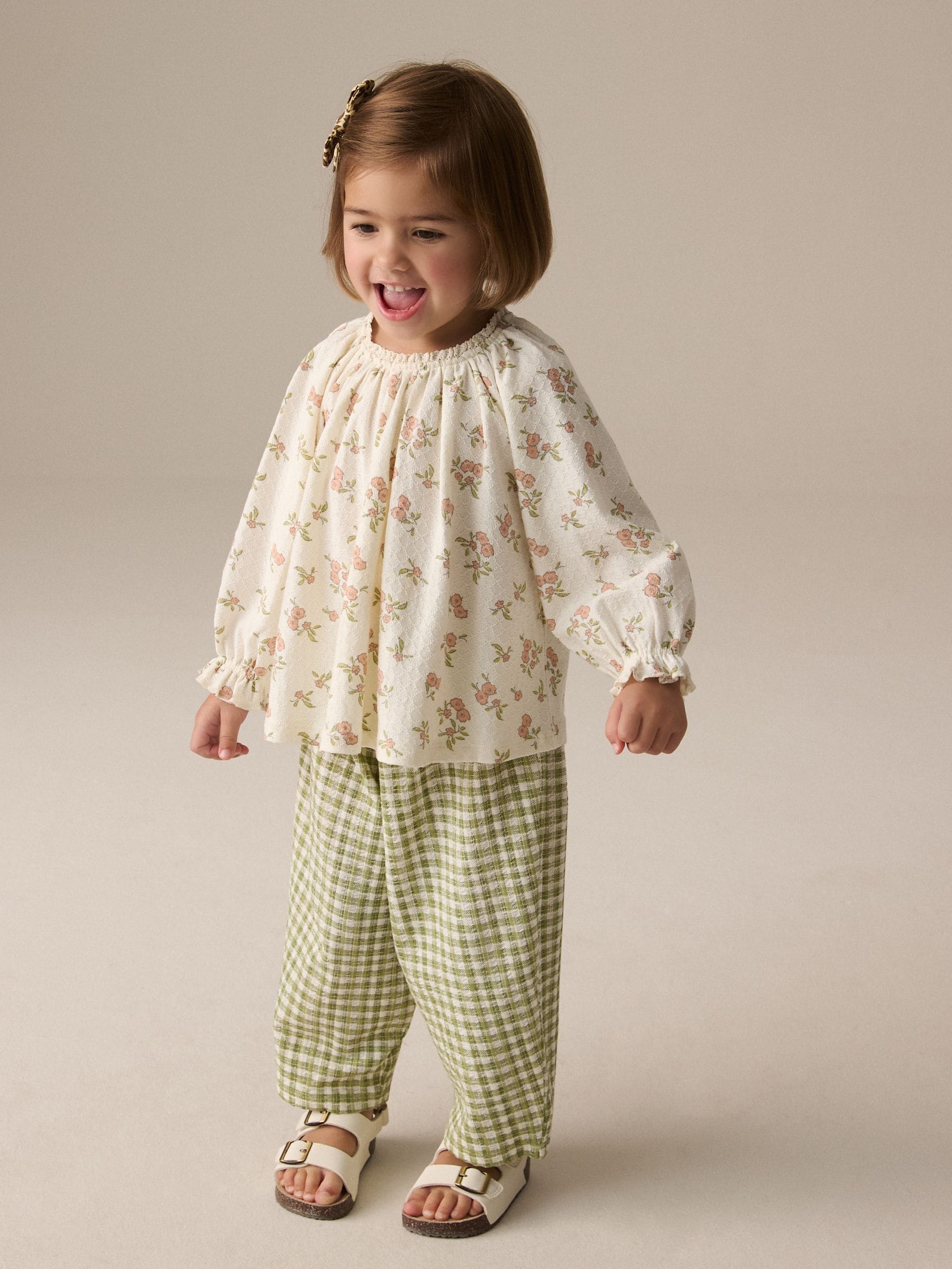 Green Gingham Wide Leg Trousers (3mths-7yrs)
