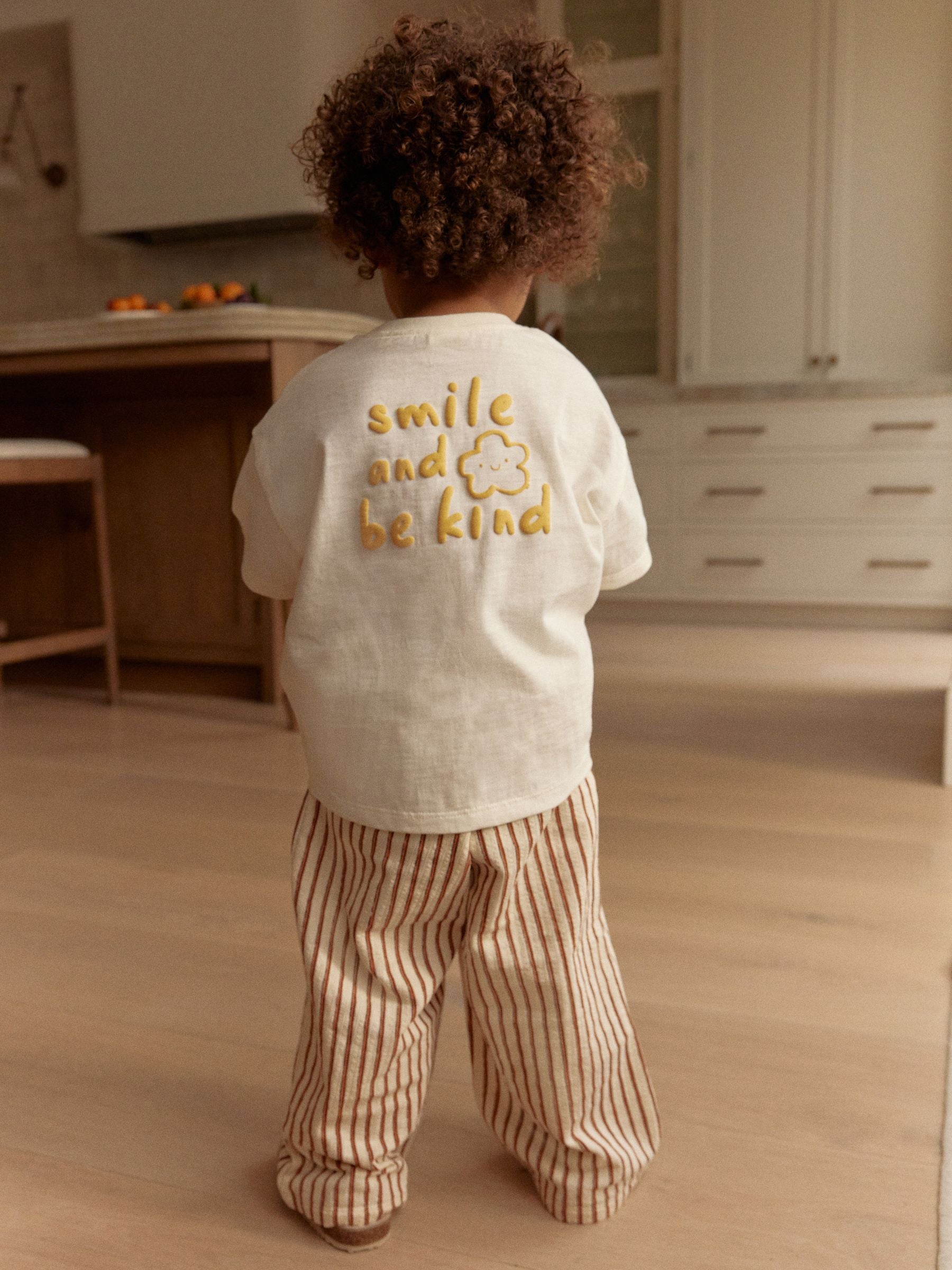 Cream Flower Short Sleeve 100% Cotton T-Shirt and Wide Trousers Set (3mths-7yrs)