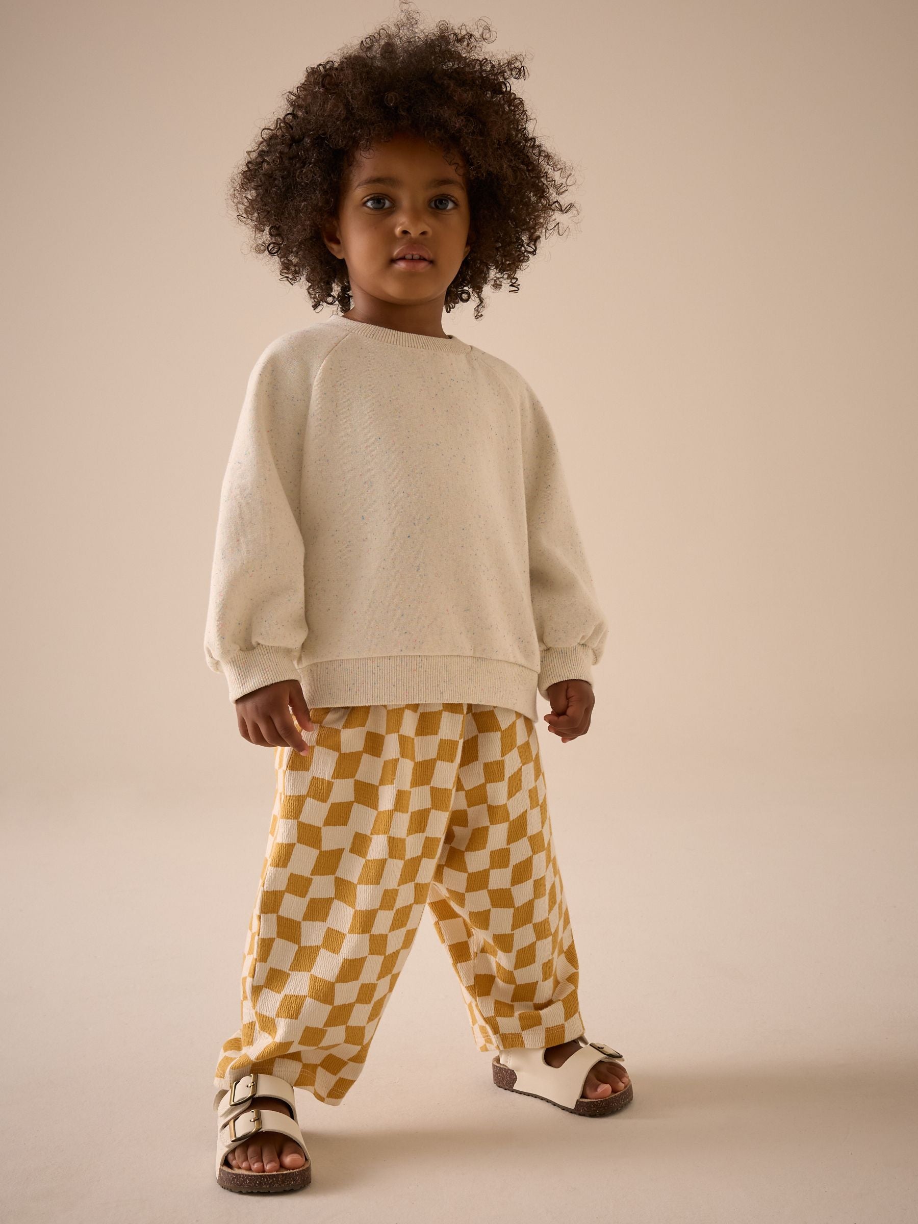 Yellow Checkerboard Textured Barrel Leg Trousers (3mths-7yrs)
