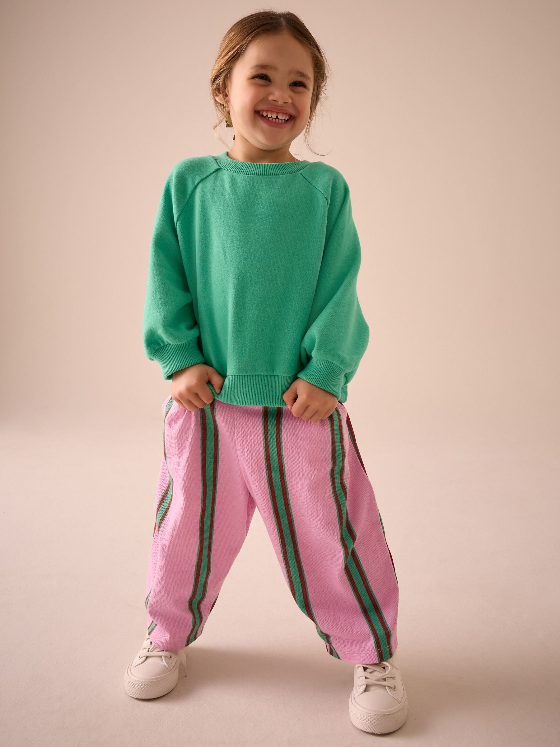 Pink/Green Stripe Textured Barrel Leg Trousers (3mths-7yrs)