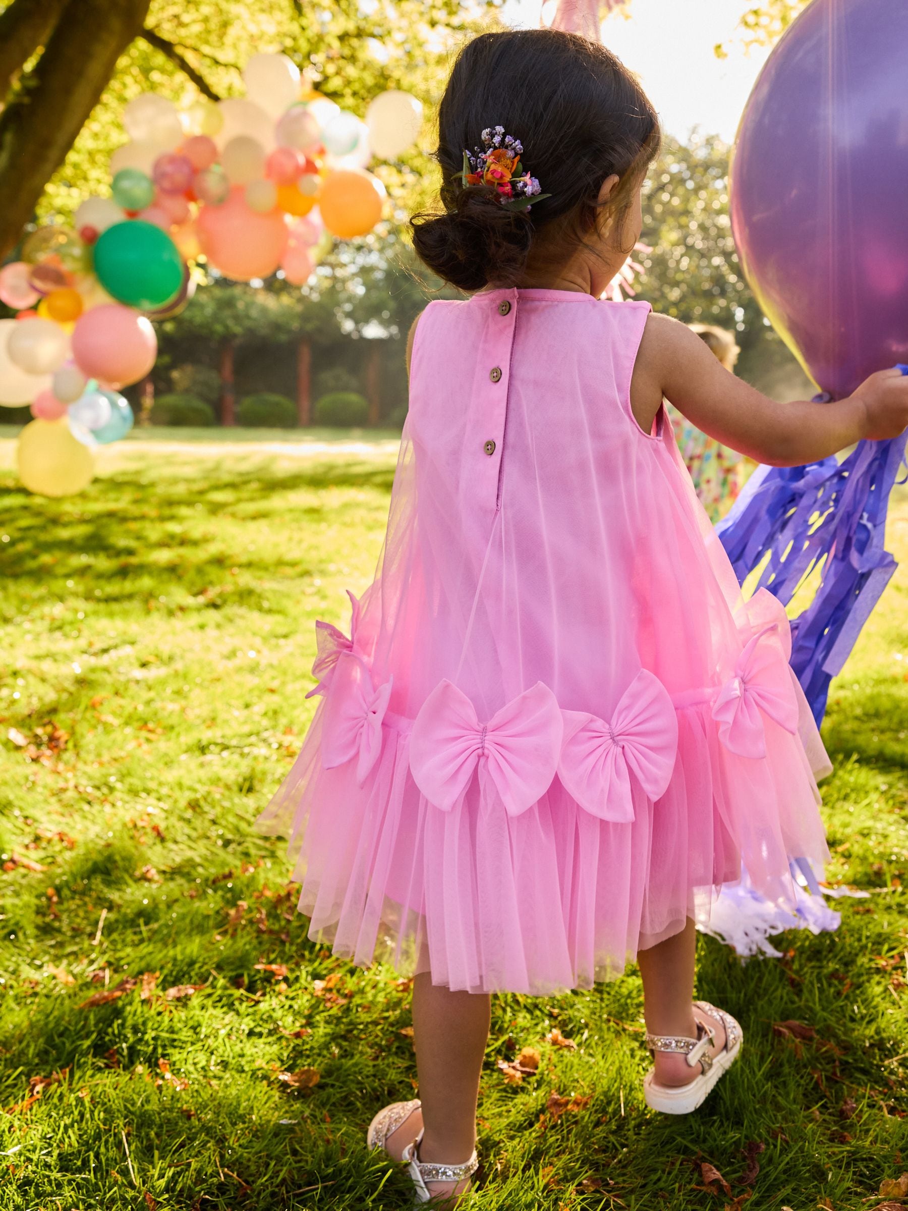 Pink Sleeveless Bow Mesh Dress (3mths-7yrs)
