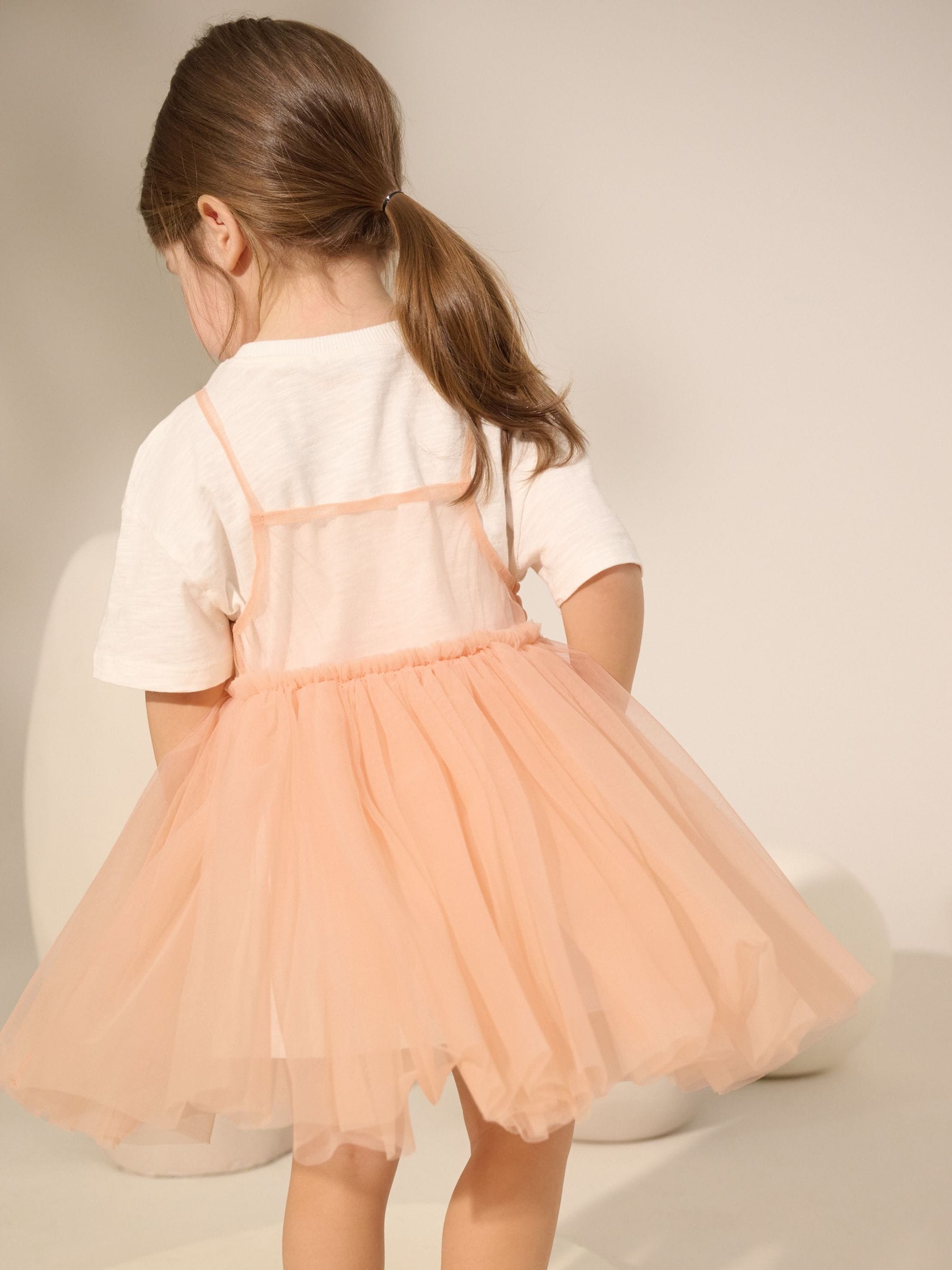 Peach Pink Short Sleeve Mesh Dress & T-Shirt Set (3mths-7yrs)