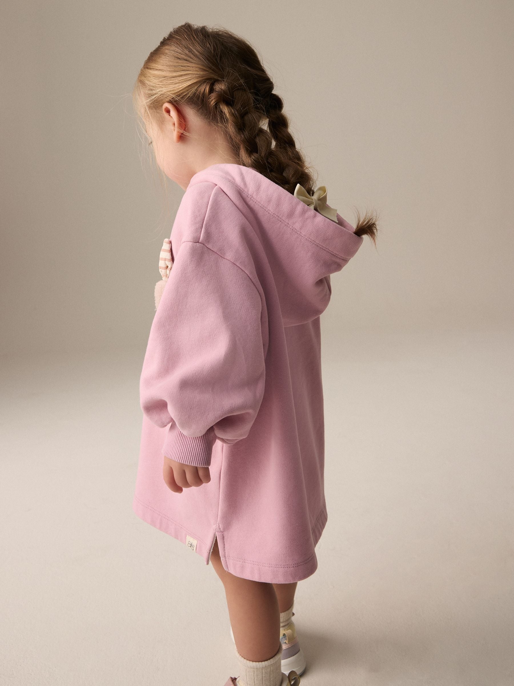 Pink Bunny Long Sleeve Hooded Sweat Dress (9mths-7yrs)