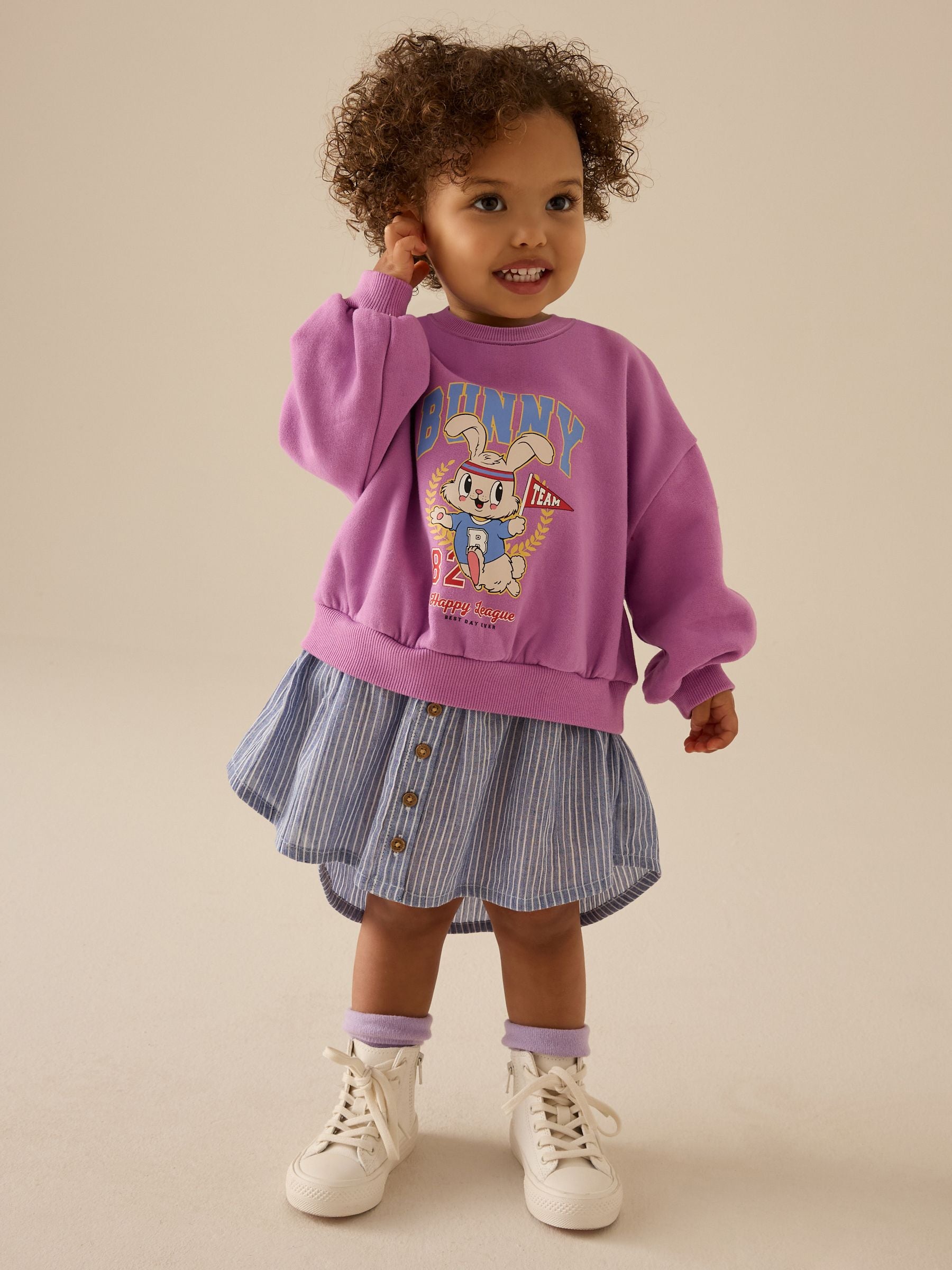 Blue/Pink Bunny Long Sleeve Shirt Sweat Dress (3mths-7yrs)