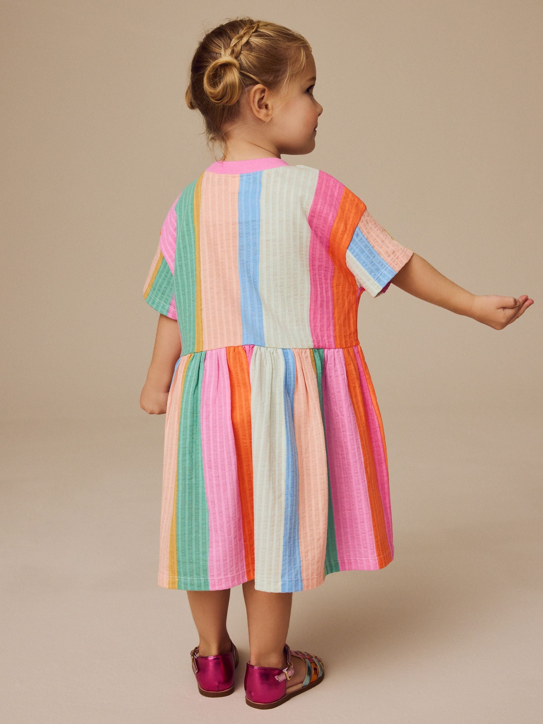 Rainbow Stripe Short Sleeve Summer Dress (3mths-7yrs)