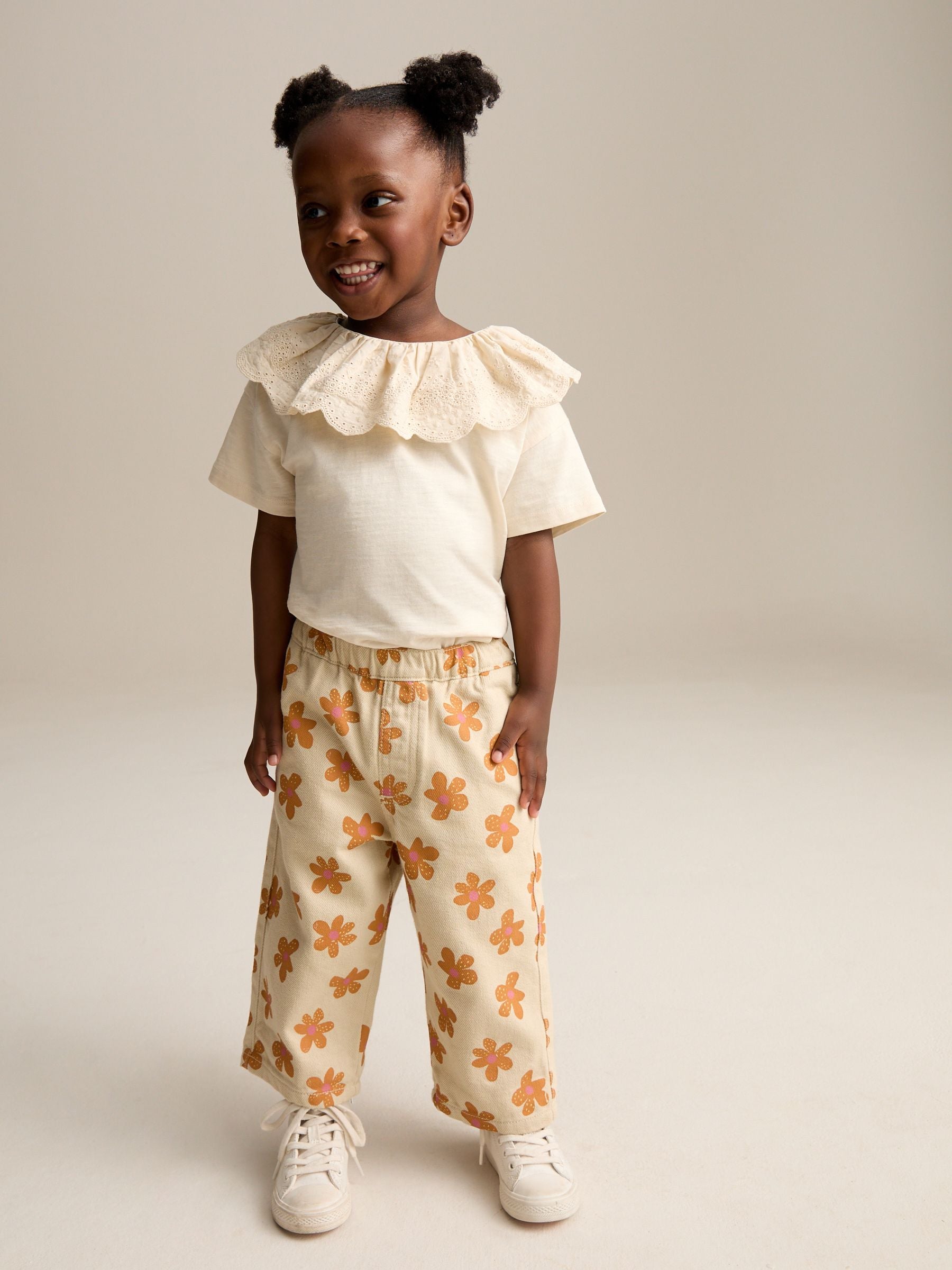 Neutral Floral Print Pull On Trousers (3mths-7yrs)