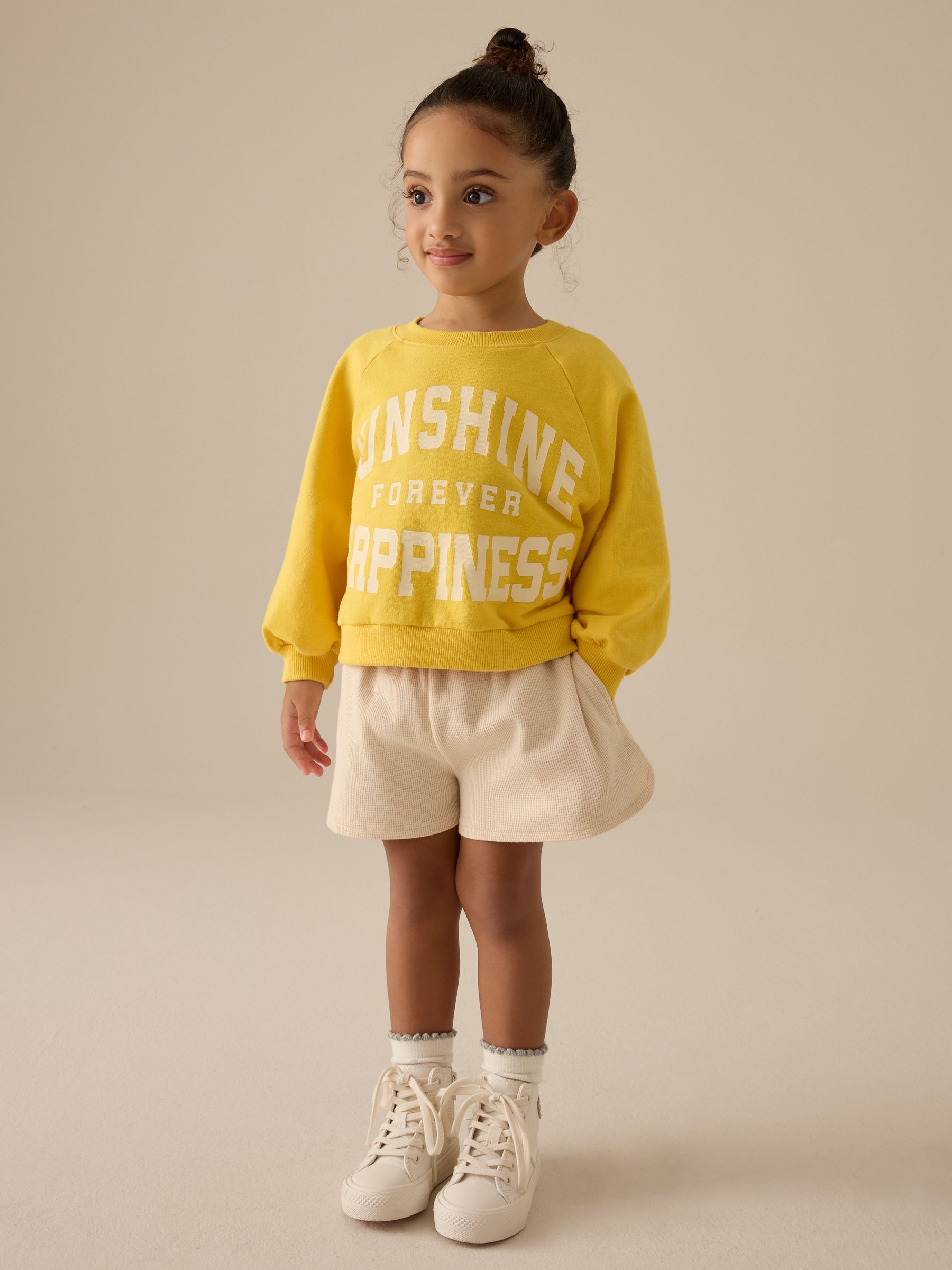 Yellow Long Sleeve 100% Cotton Sweatshirt And Shorts Set (3mths-7yrs)