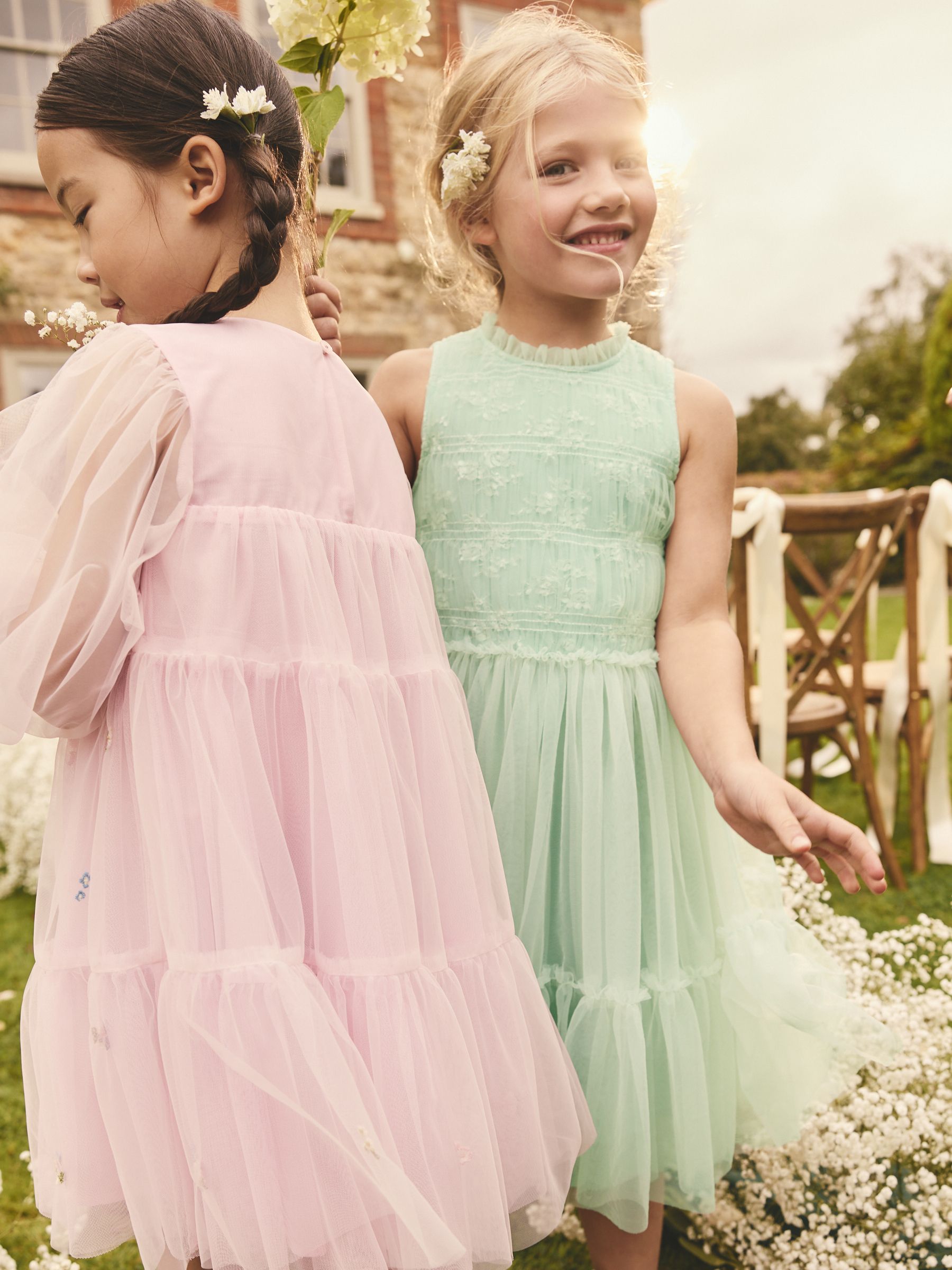 Sage Green Tiered Mesh & Lace Flower Girl Dress (3-16yrs)