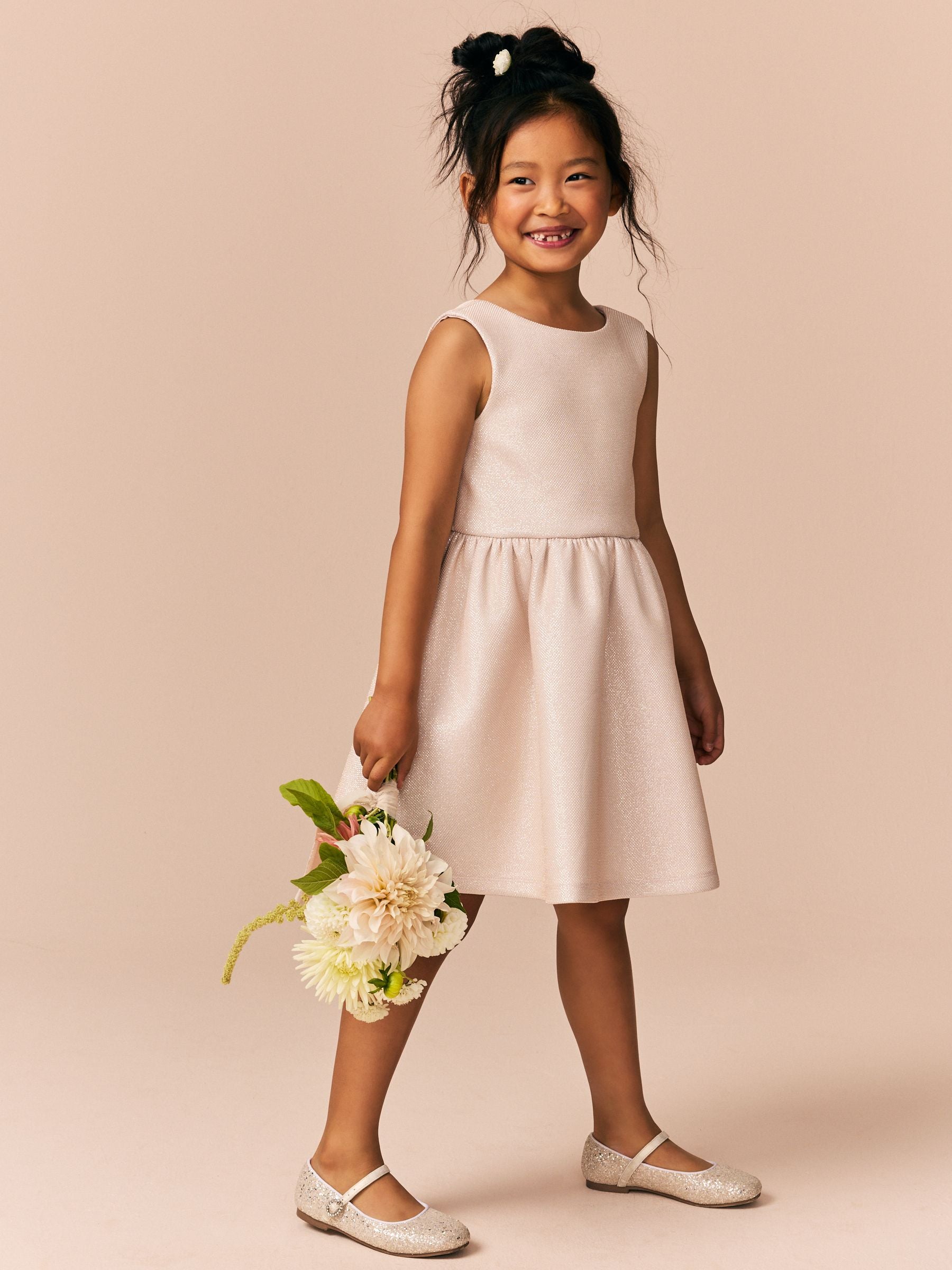 Champagne Gold Bow Detail Scuba Dress (3-16yrs)