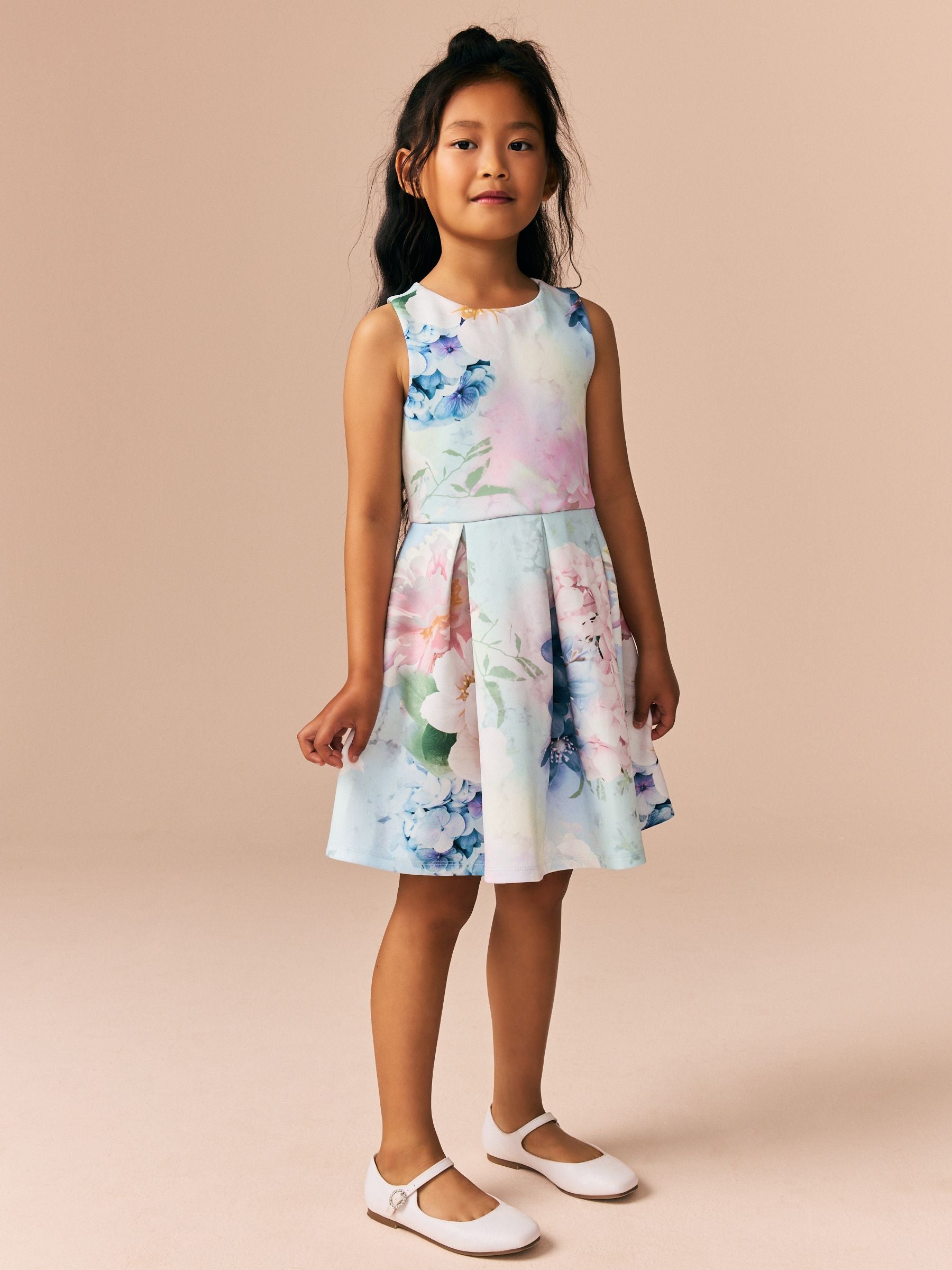 Blue Floral Cut Out Detail Scuba Occasion Dress (1.5-16yrs)
