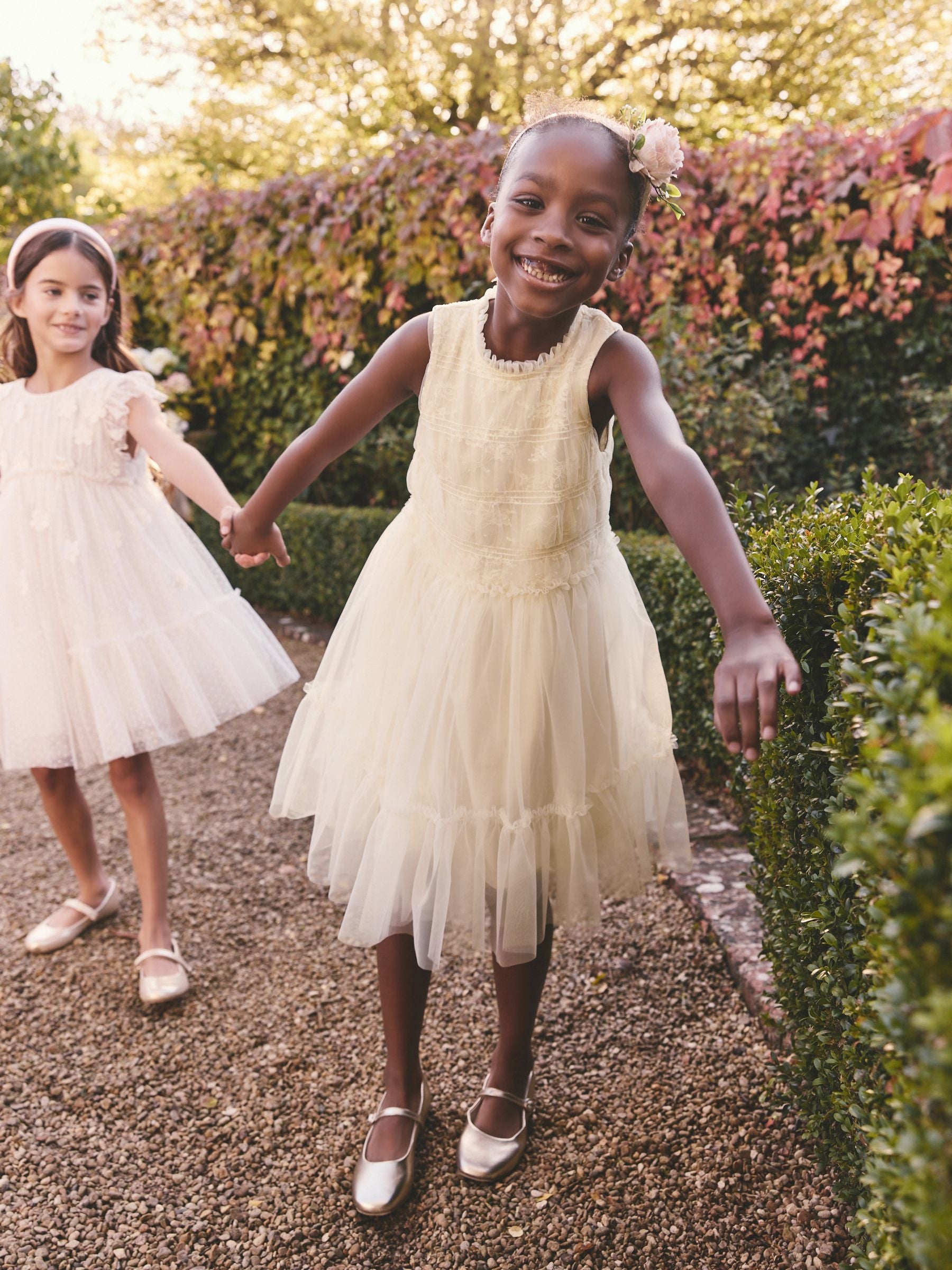 Ecru White Tiered Mesh & Lace Flower Girl Dress (3-16yrs)