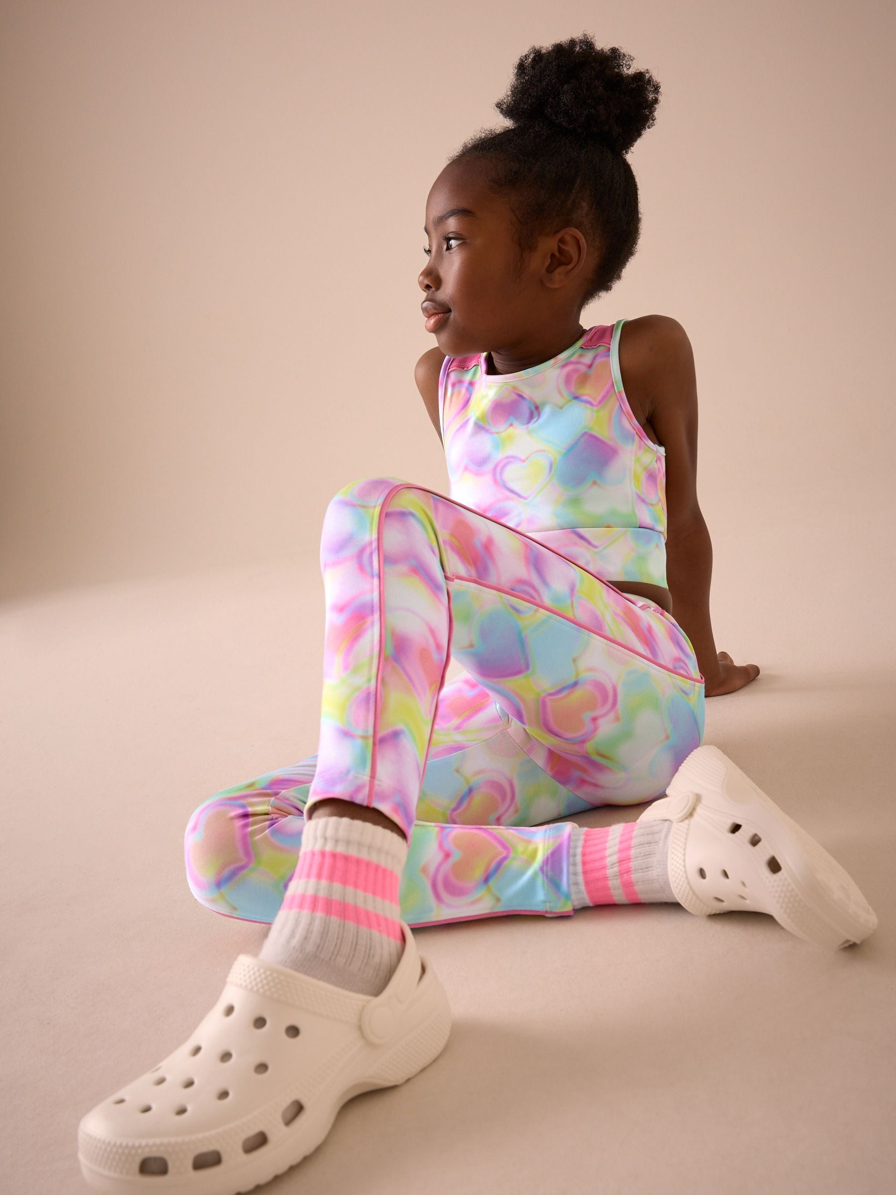 Multi Pink Heart Sports Leggings (3-16yrs)