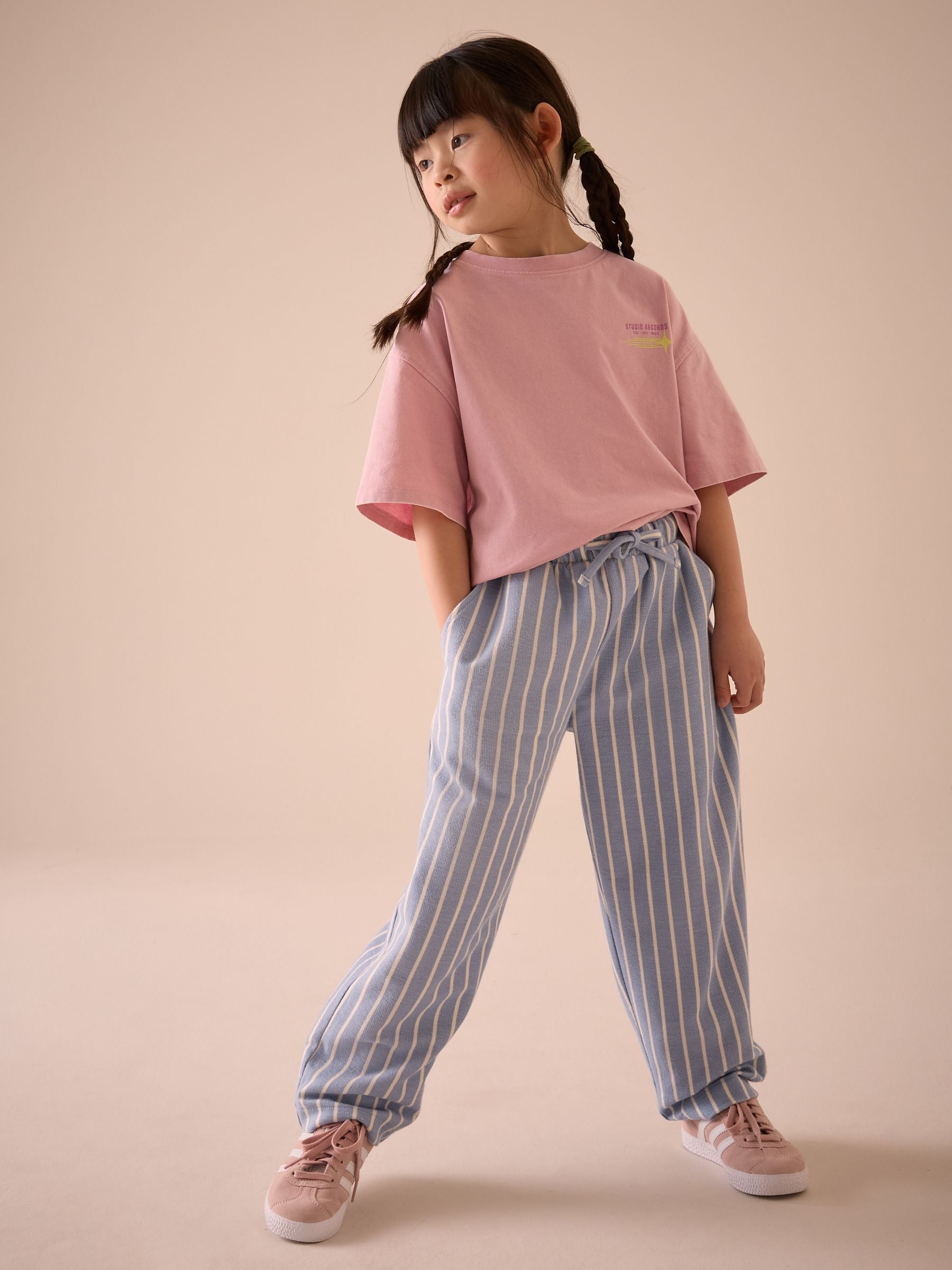 Blue Stripe Barrel Leg 100% Cotton Trousers (3-16yrs)