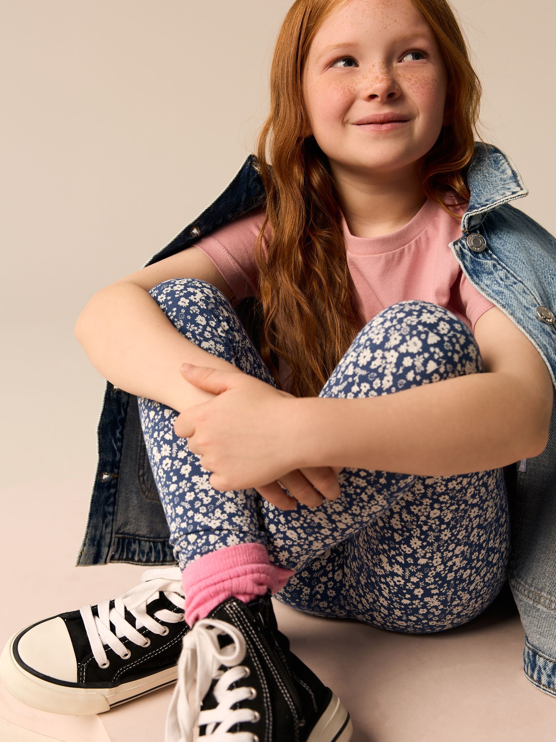 Blue Ditsy Flower Printed Leggings (3-16yrs)