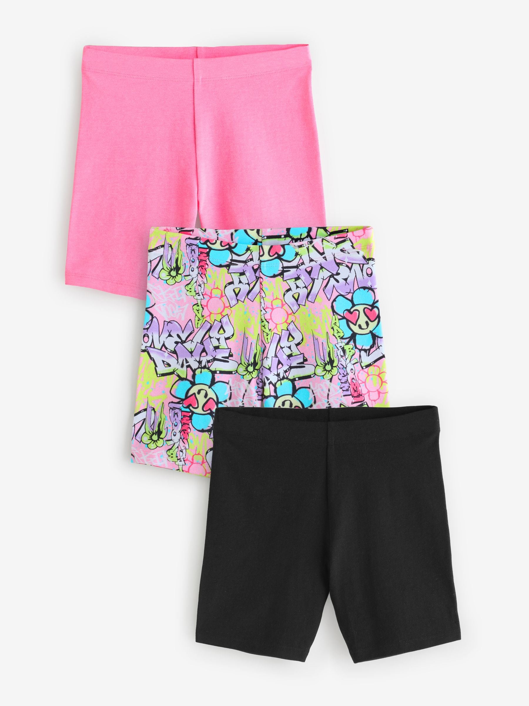 Pink/Graffiti/Black Cycle Shorts 3 Pack (3-16yrs)