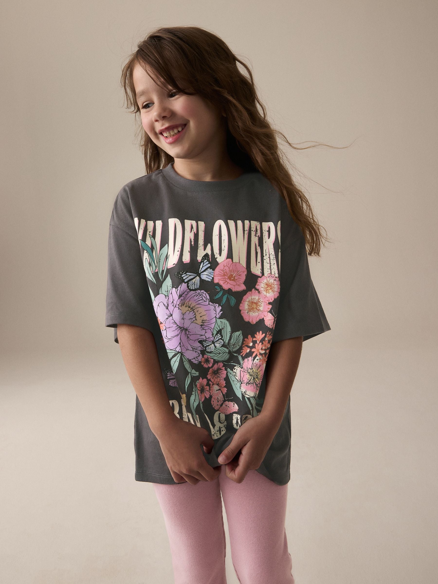 Pink Floral T-Shirt and Ribbed Flare 100% Cotton Set (3-16yrs)