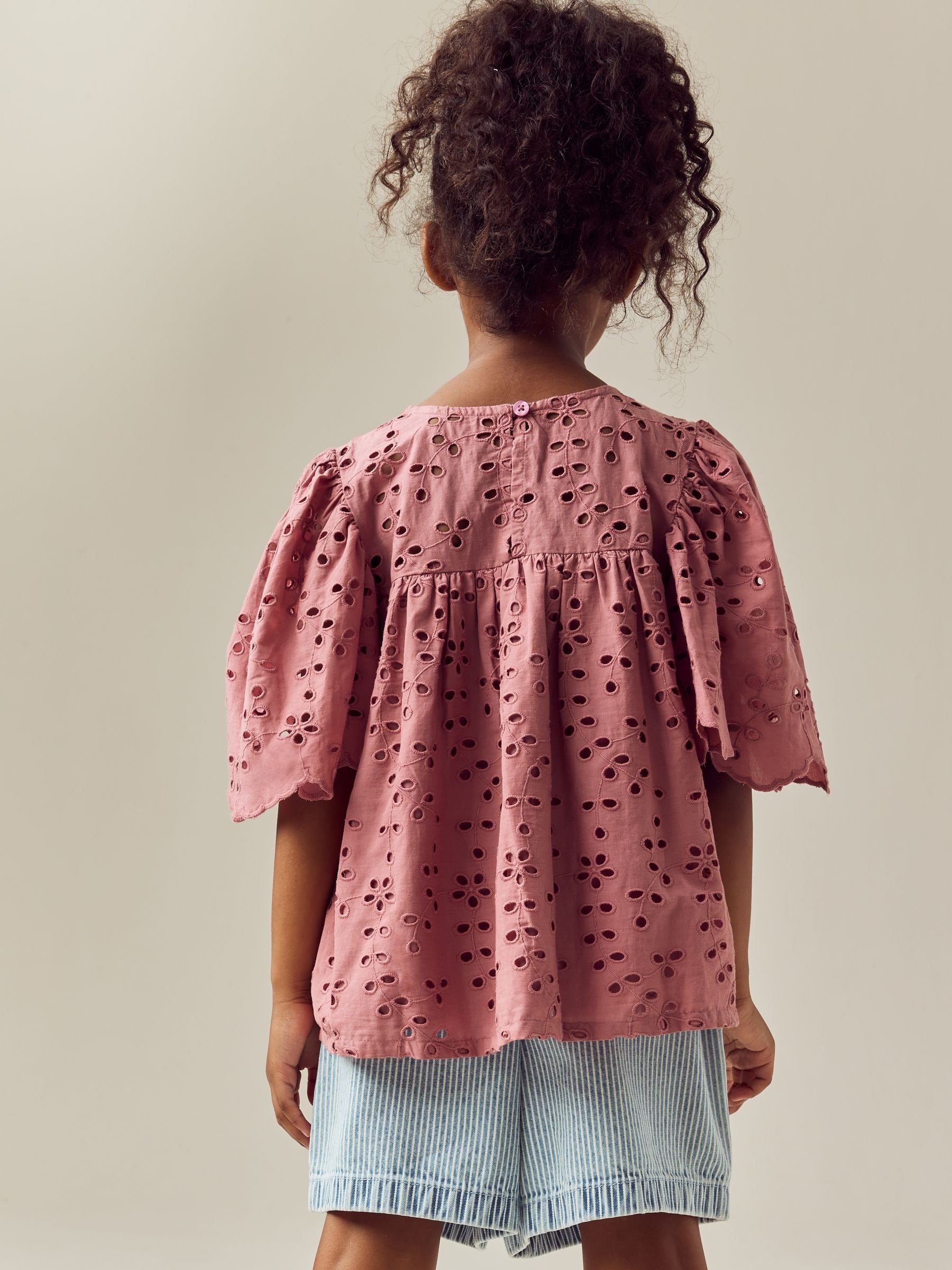 Pink 100% Cotton Broderie Frill Blouse (3-16yrs)