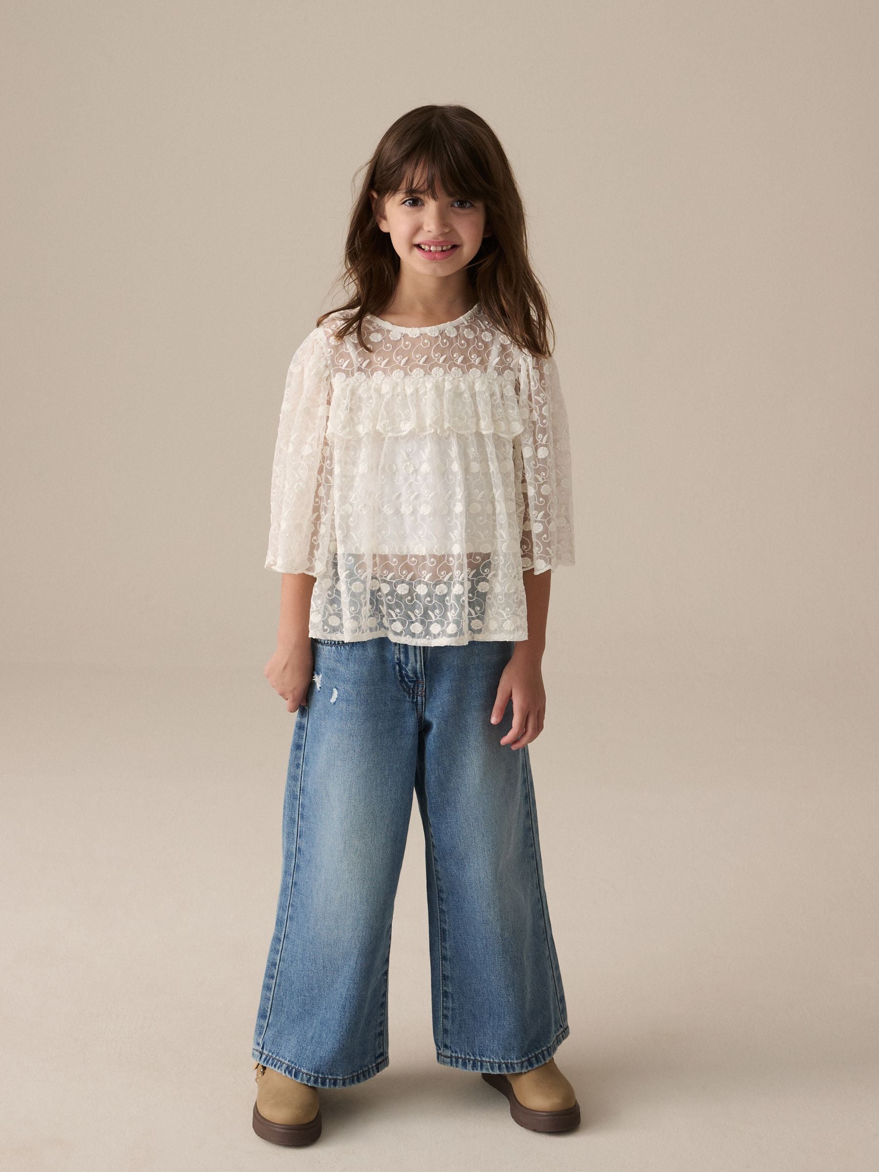 Cream 100% Cotton Lace Blouse (3-16yrs)
