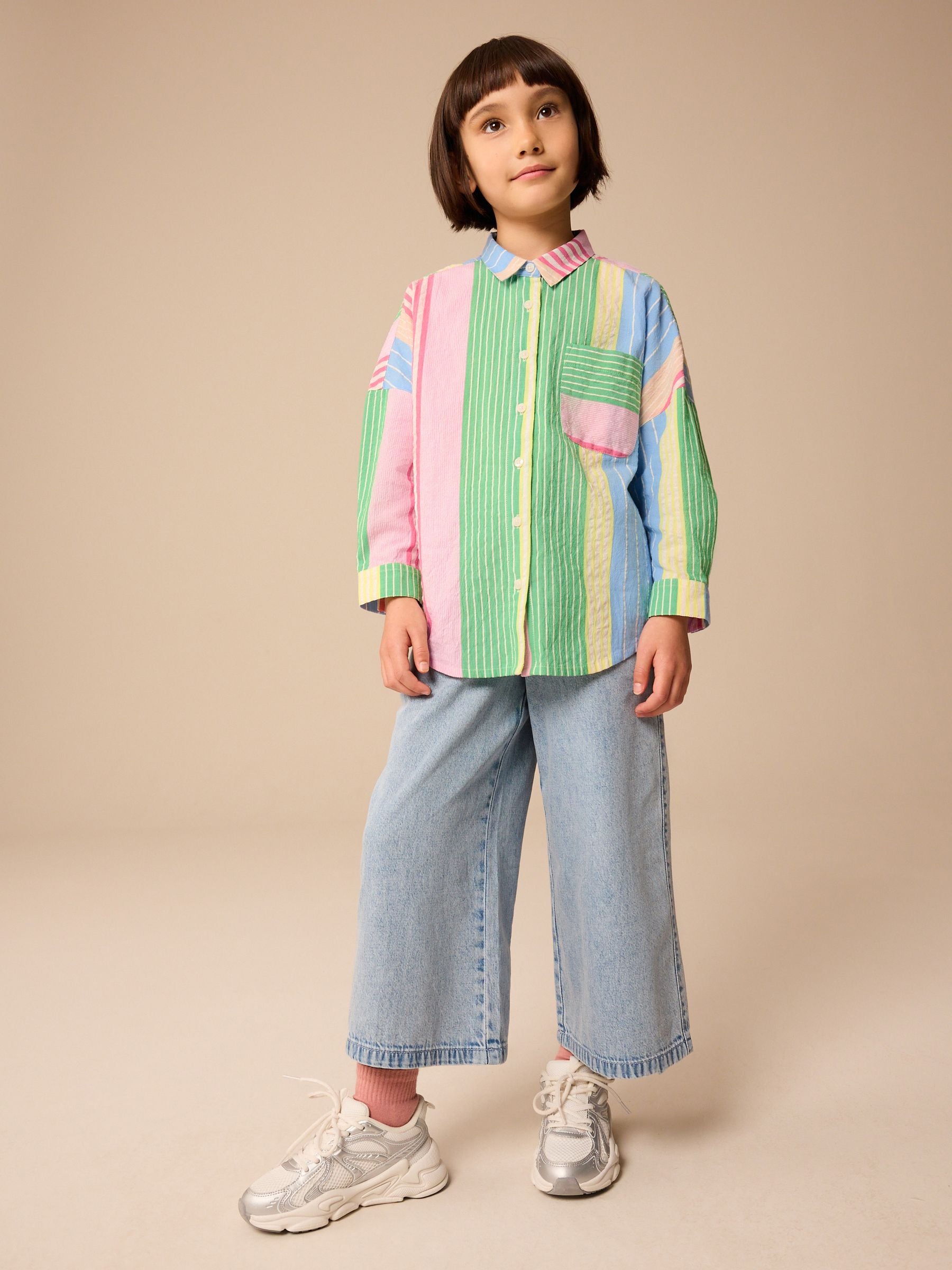 Rainbow Mixed Stripe Oversized 100% Cotton Shirt (3-16yrs)